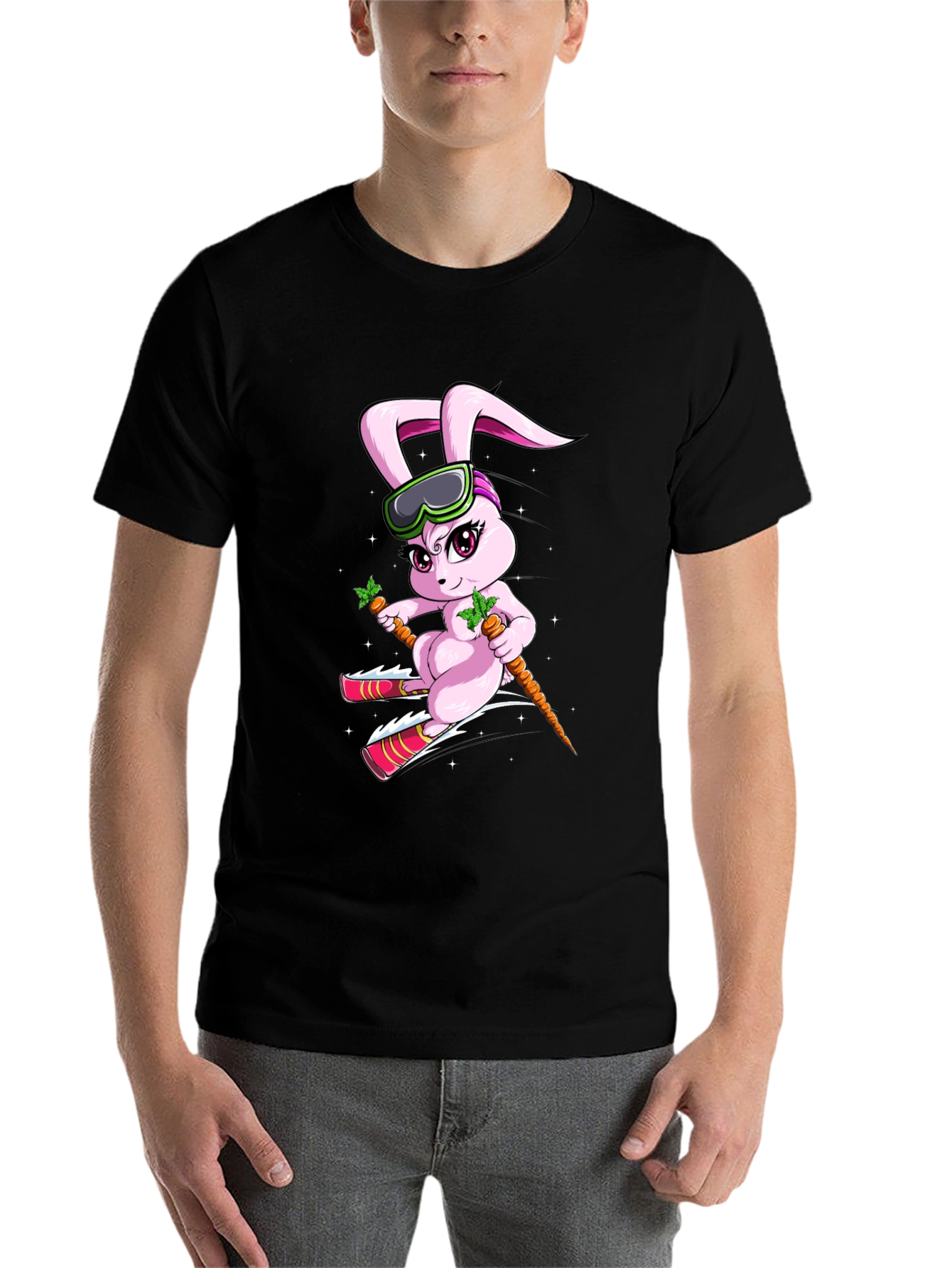 Black Skiing Bunny T-Shirt view 7