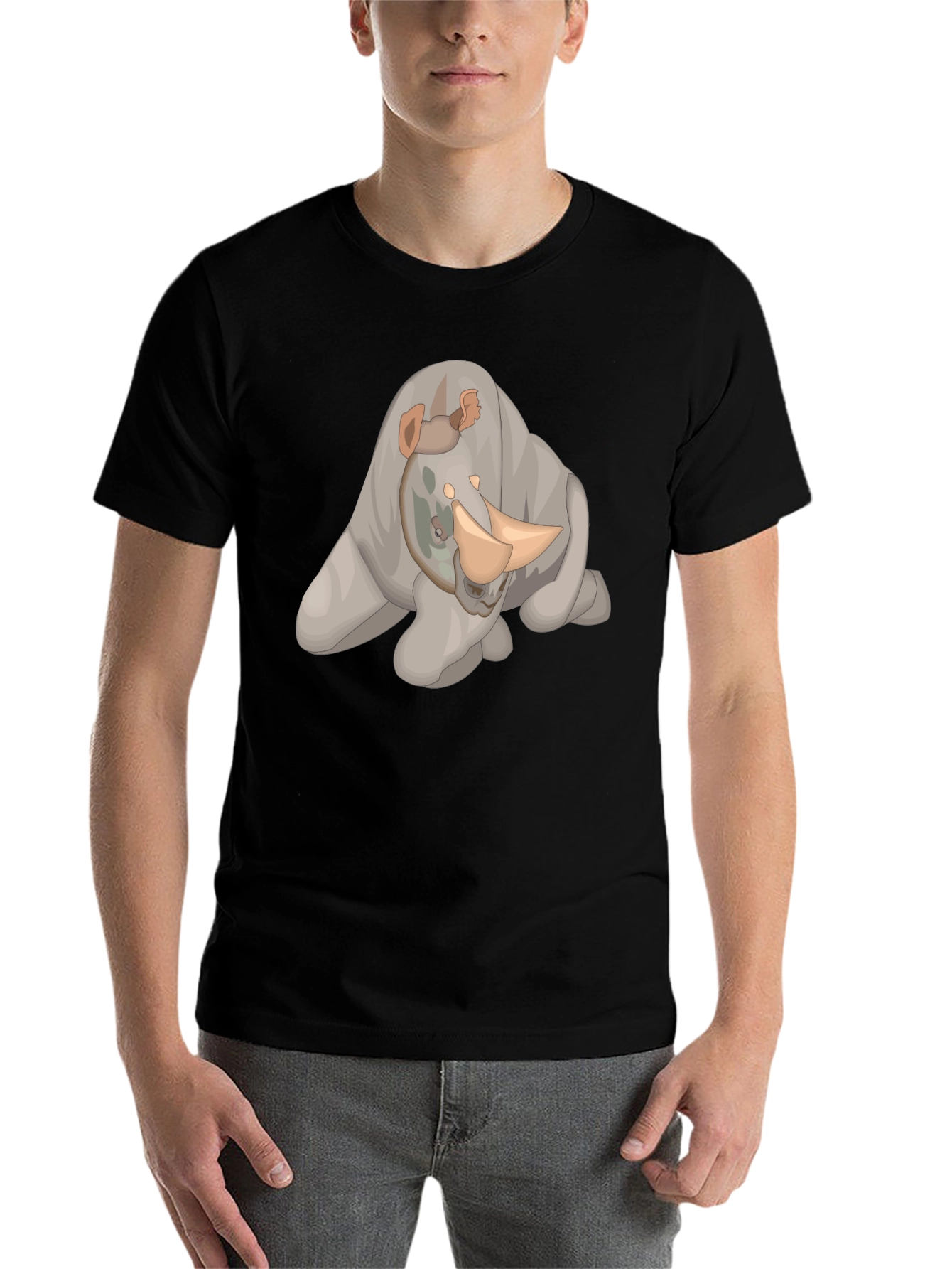 Black Rhino Cartoon Black T-Shirt view 7