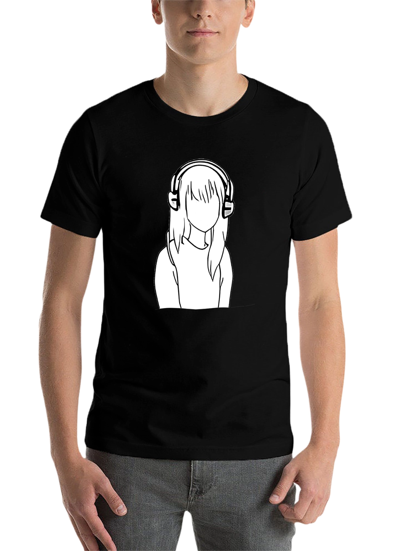 Black Headphone Girl Graphic Tee - Black view 7