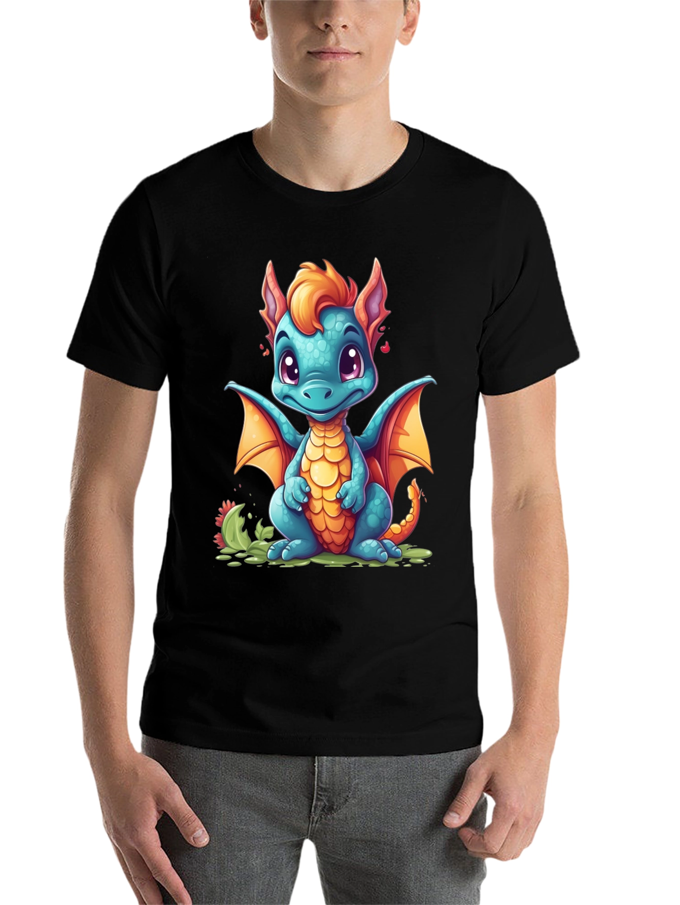 Black Cute Cartoon Dragon Graphic T-Shirt view 7