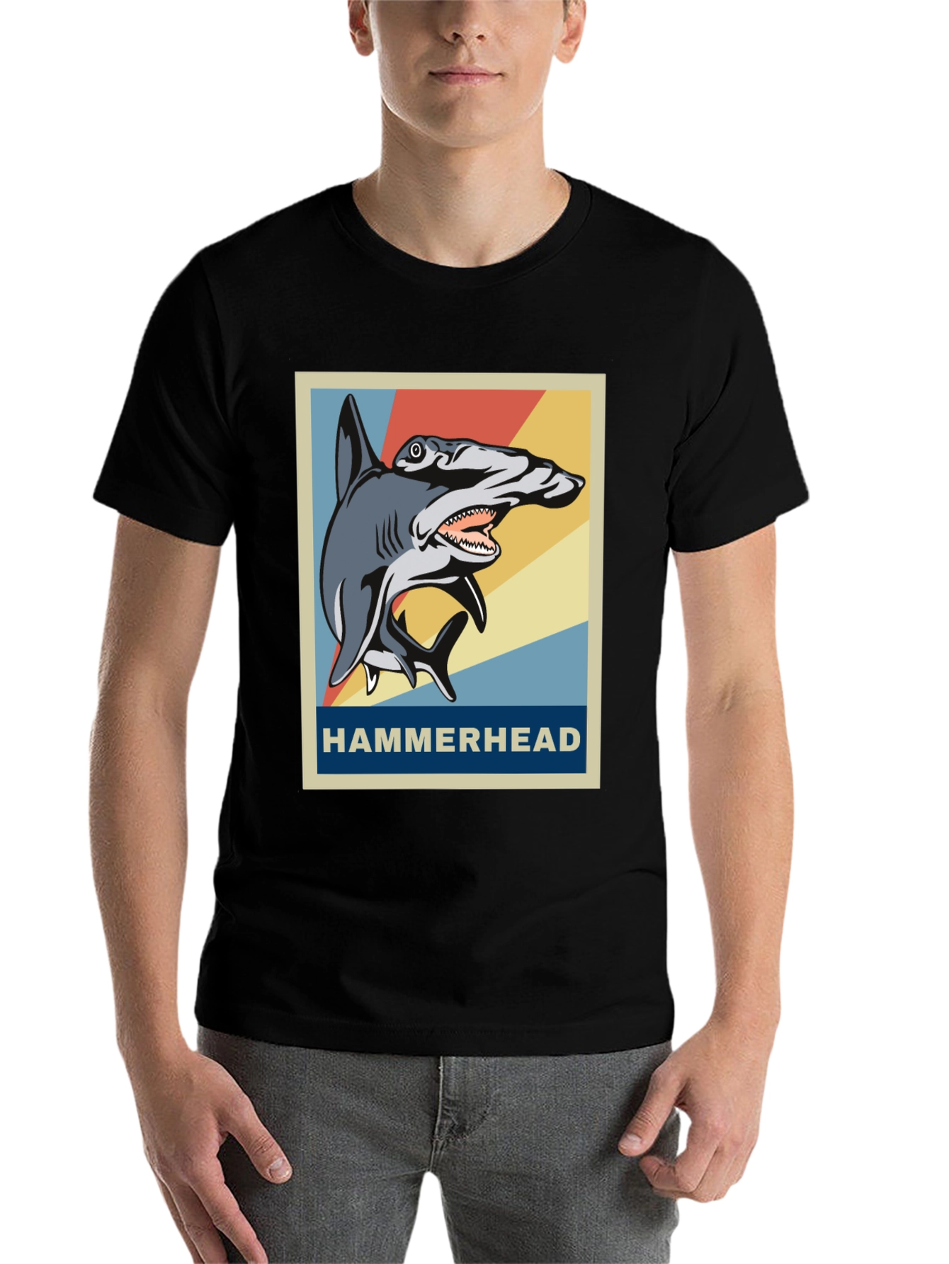 Black Hammerhead Shark Graphic Tee - Retro Style view 7