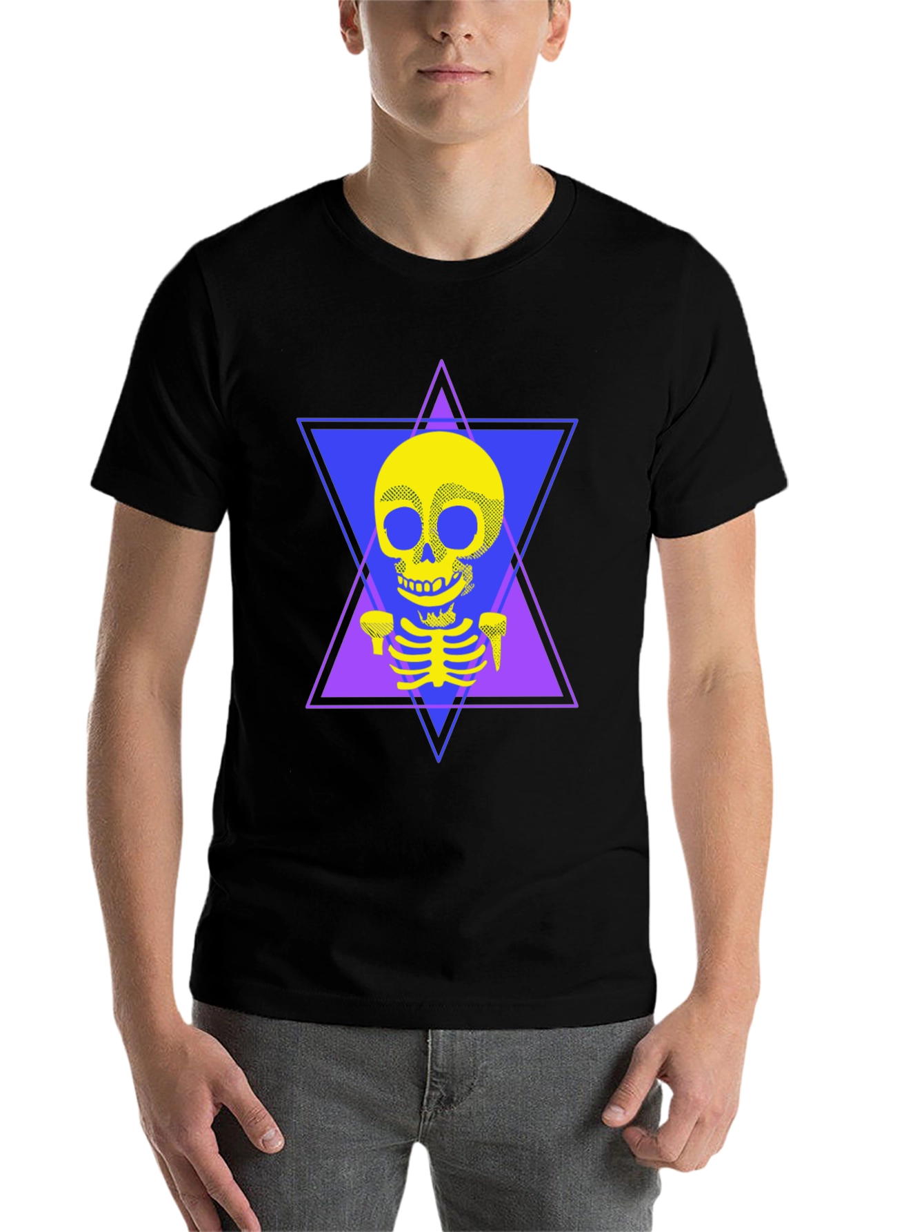 Black Geometric Skeleton T-Shirt - Edgy Graphic Tee view 7