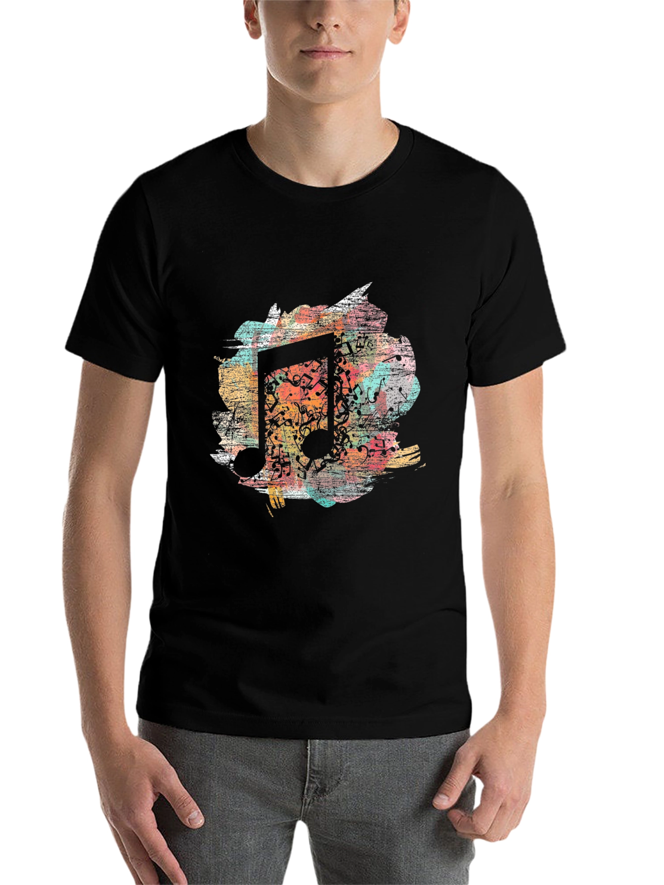 Black Musical Note T-Shirt - Abstract Design view 7