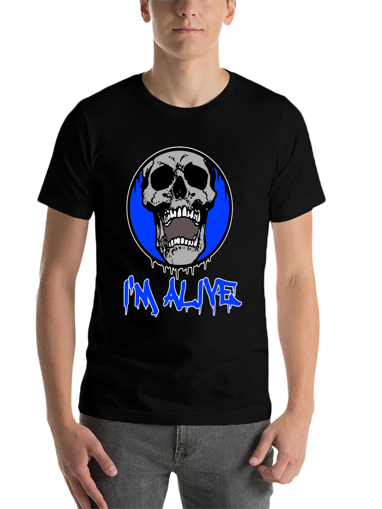 Black I'm Alive Skull Graphic Black T-Shirt view 7