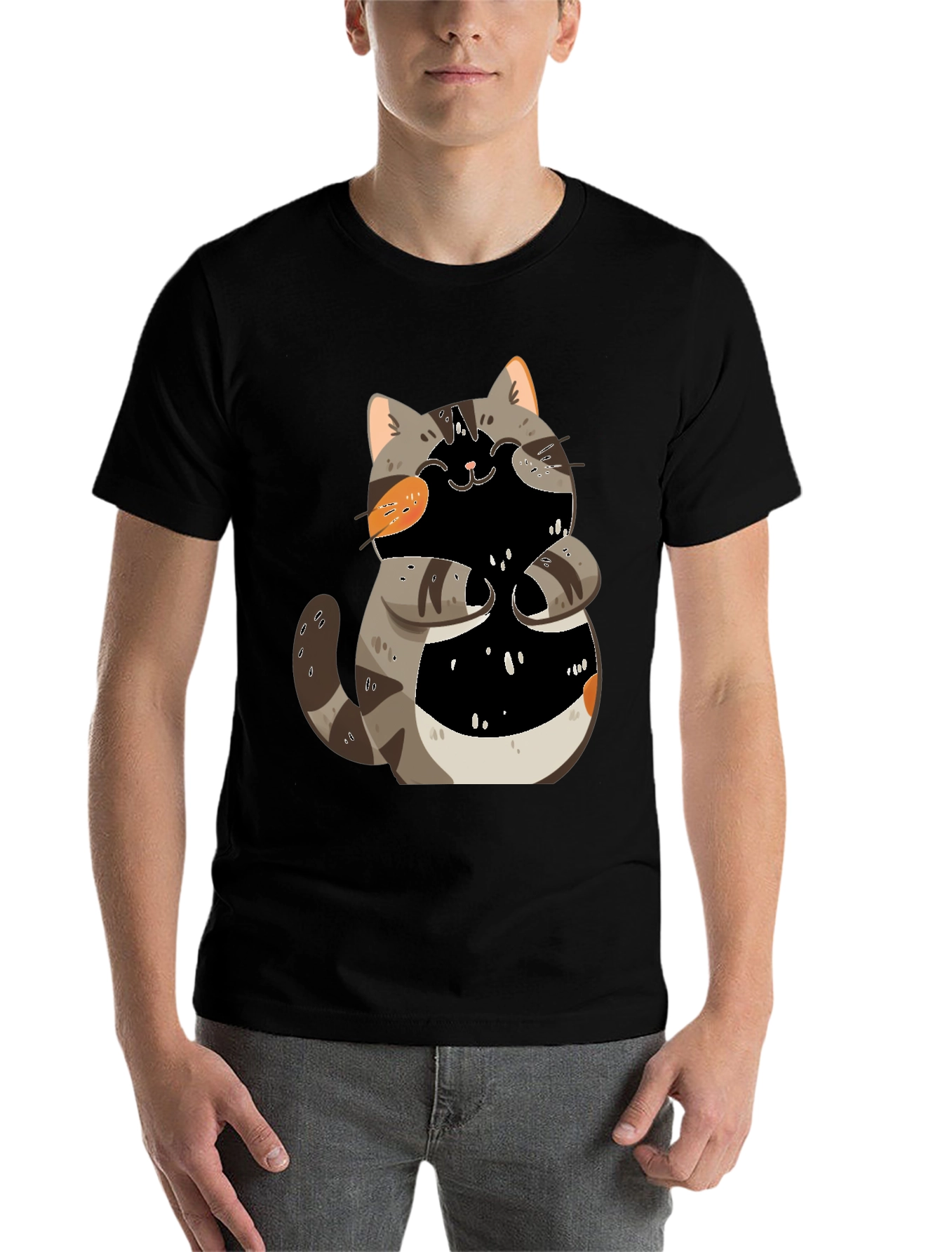 Black Cute Cartoon Cat Graphic T-Shirt view 7