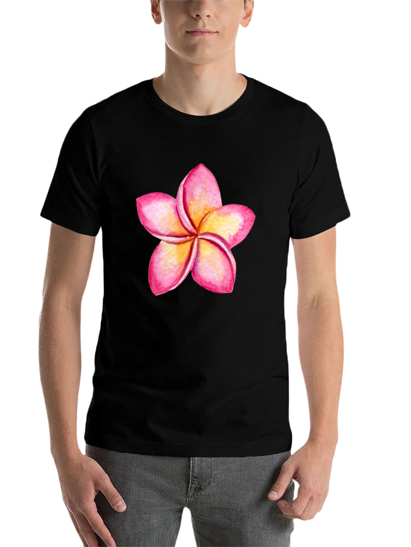 Black Tropical Plumeria Flower Graphic Tee view 7