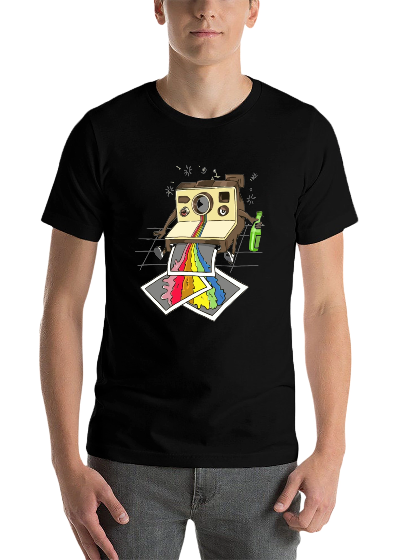 Black Funky Retro Camera Print Black T-Shirt view 7