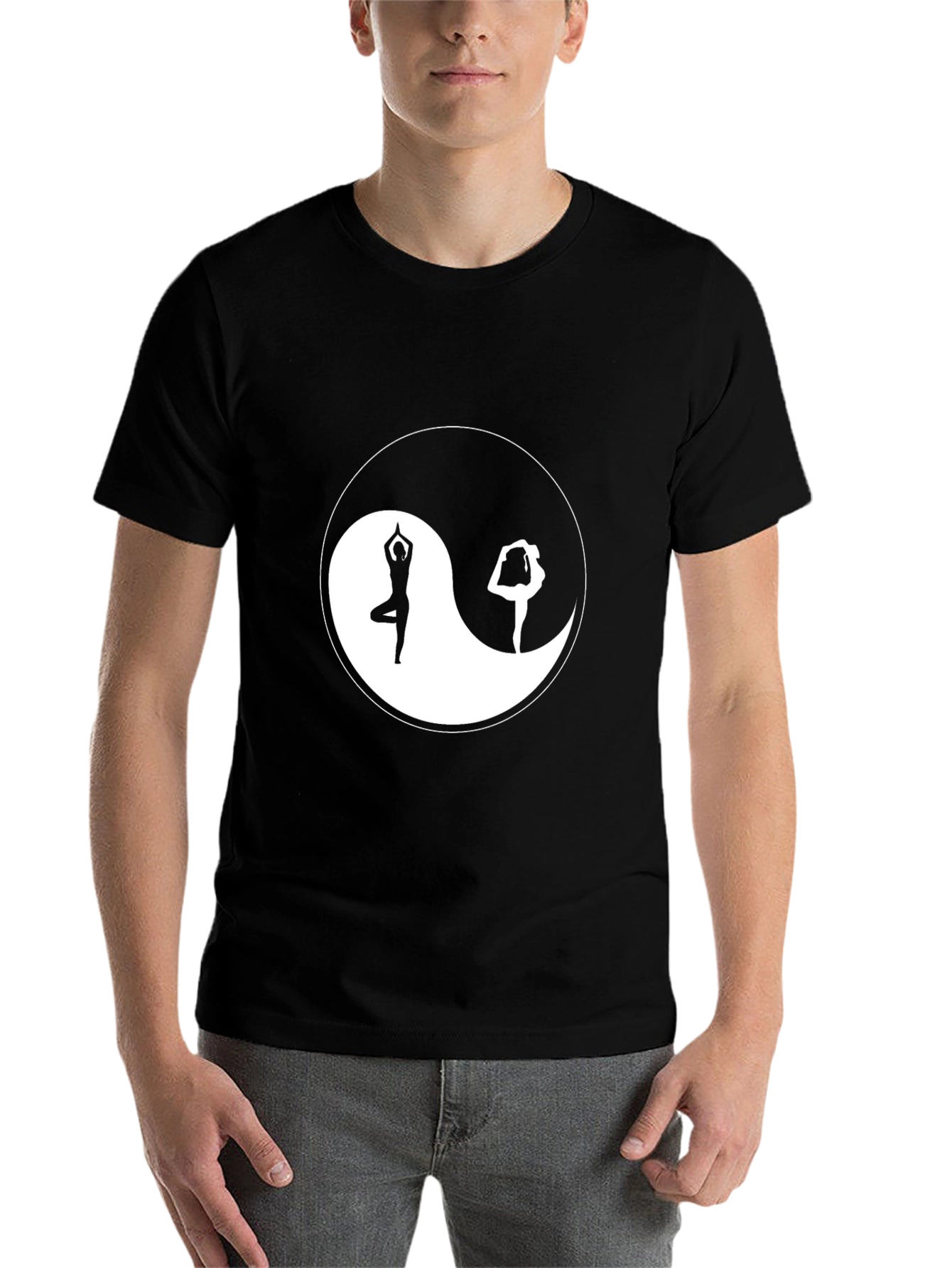 Black Yin Yang Yoga Graphic Black T-Shirt view 7
