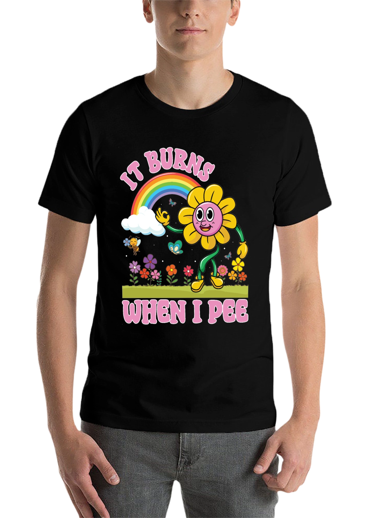 Black It Burns When I Pee Graphic T-Shirt view 7