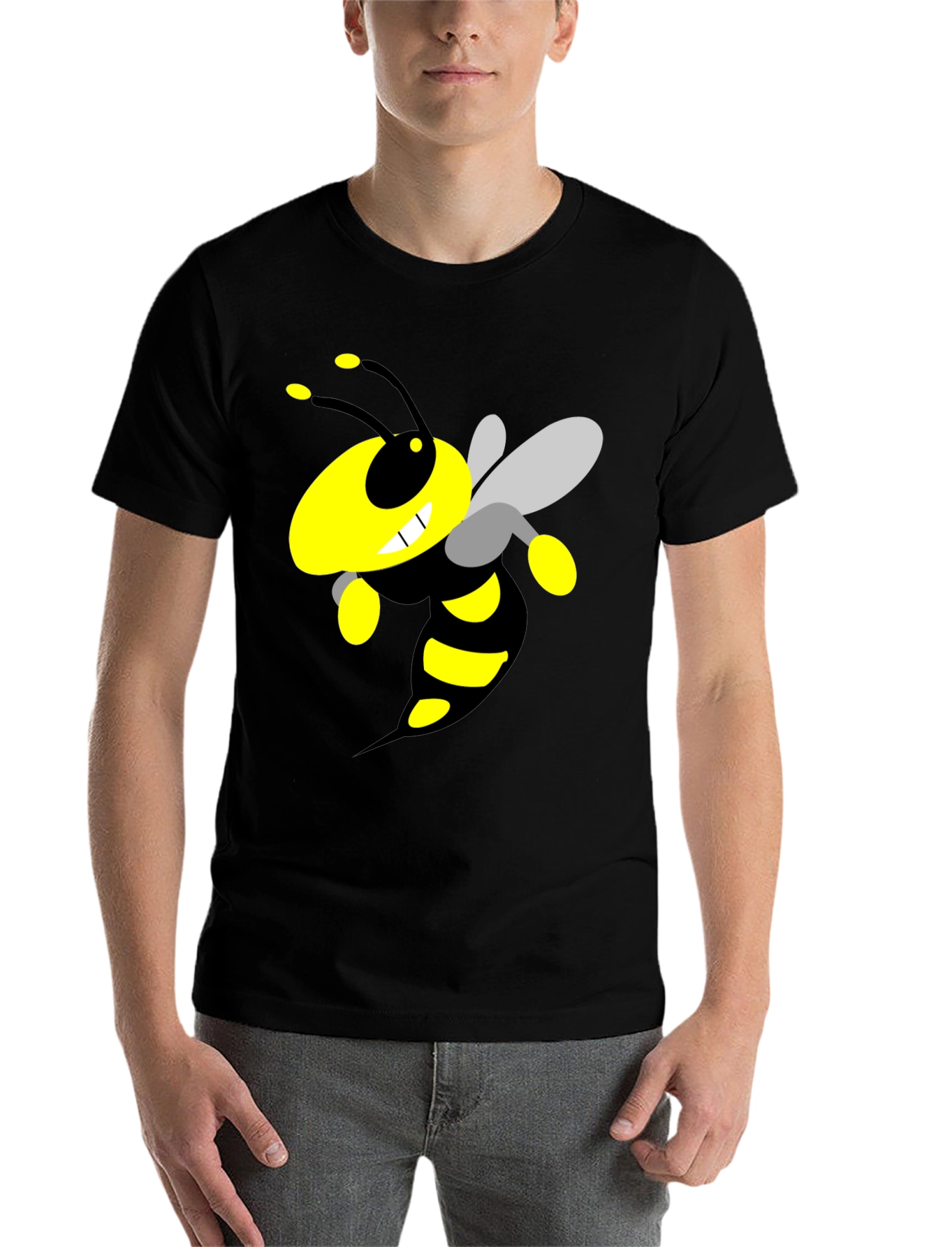 Black Cartoon Bee Graphic Black T-Shirt view 7