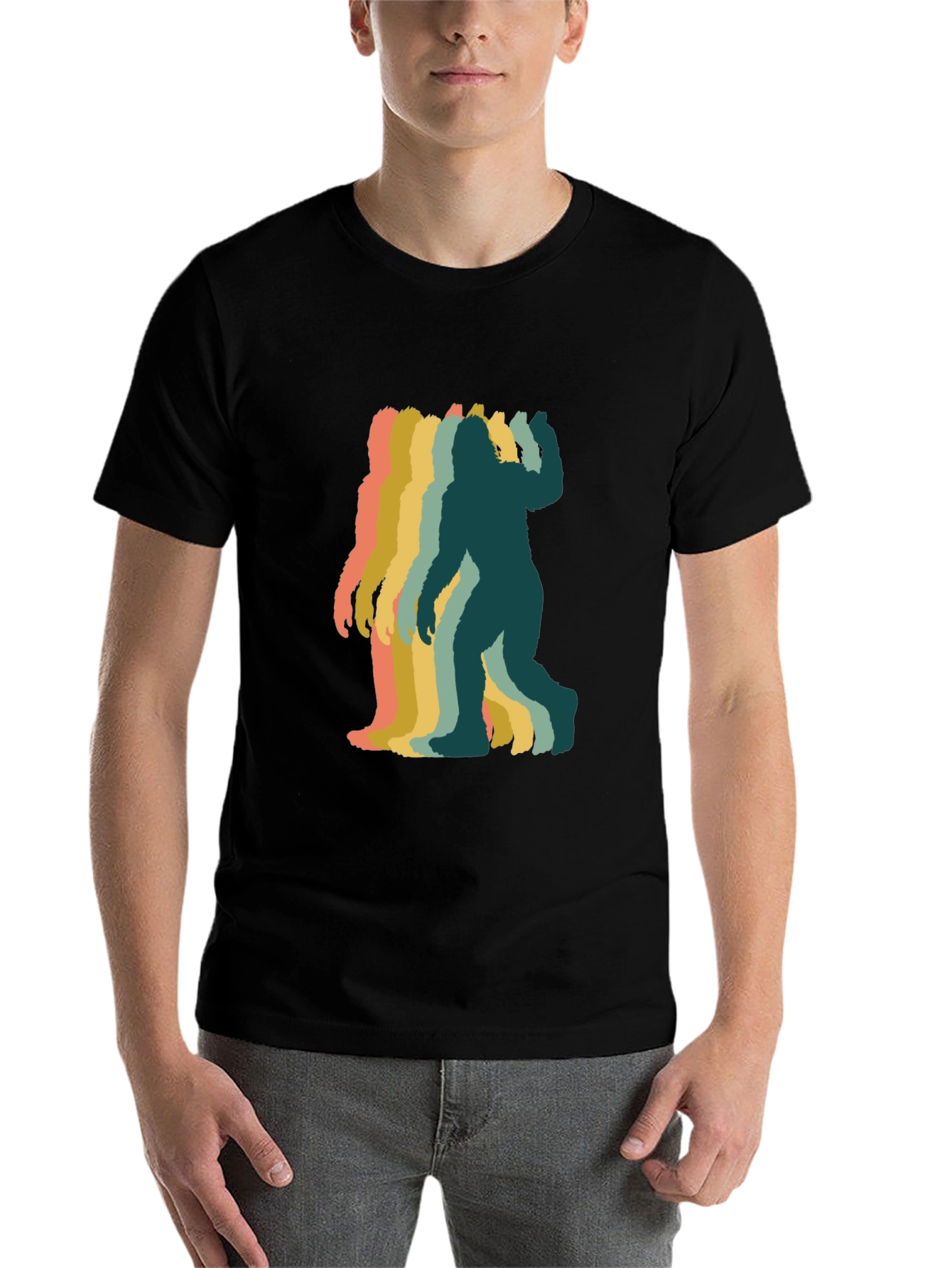 Black Retro Bigfoot Silhouette Graphic T-Shirt - Black view 7