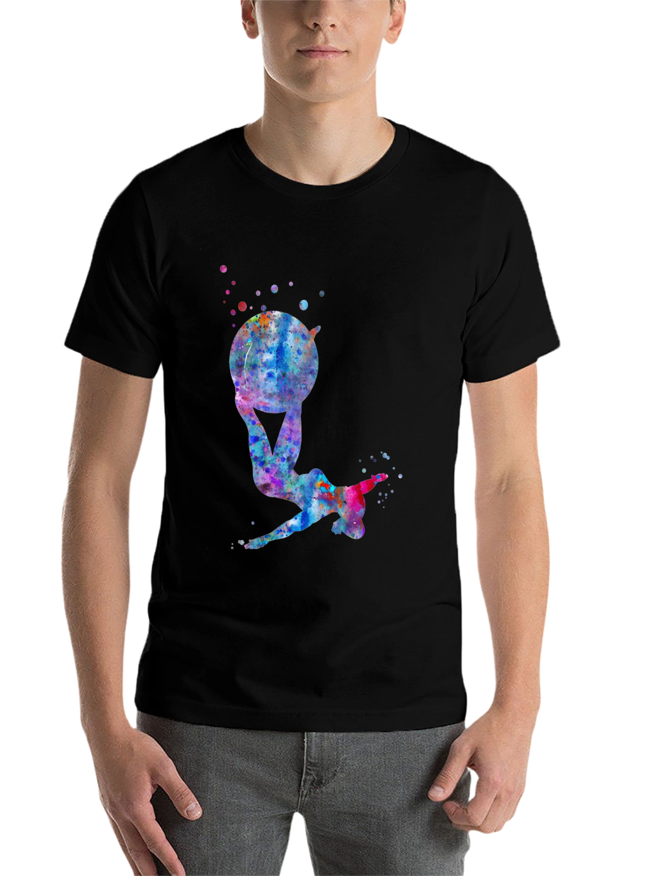 Black Gymnast Watercolor Black T-Shirt view 7
