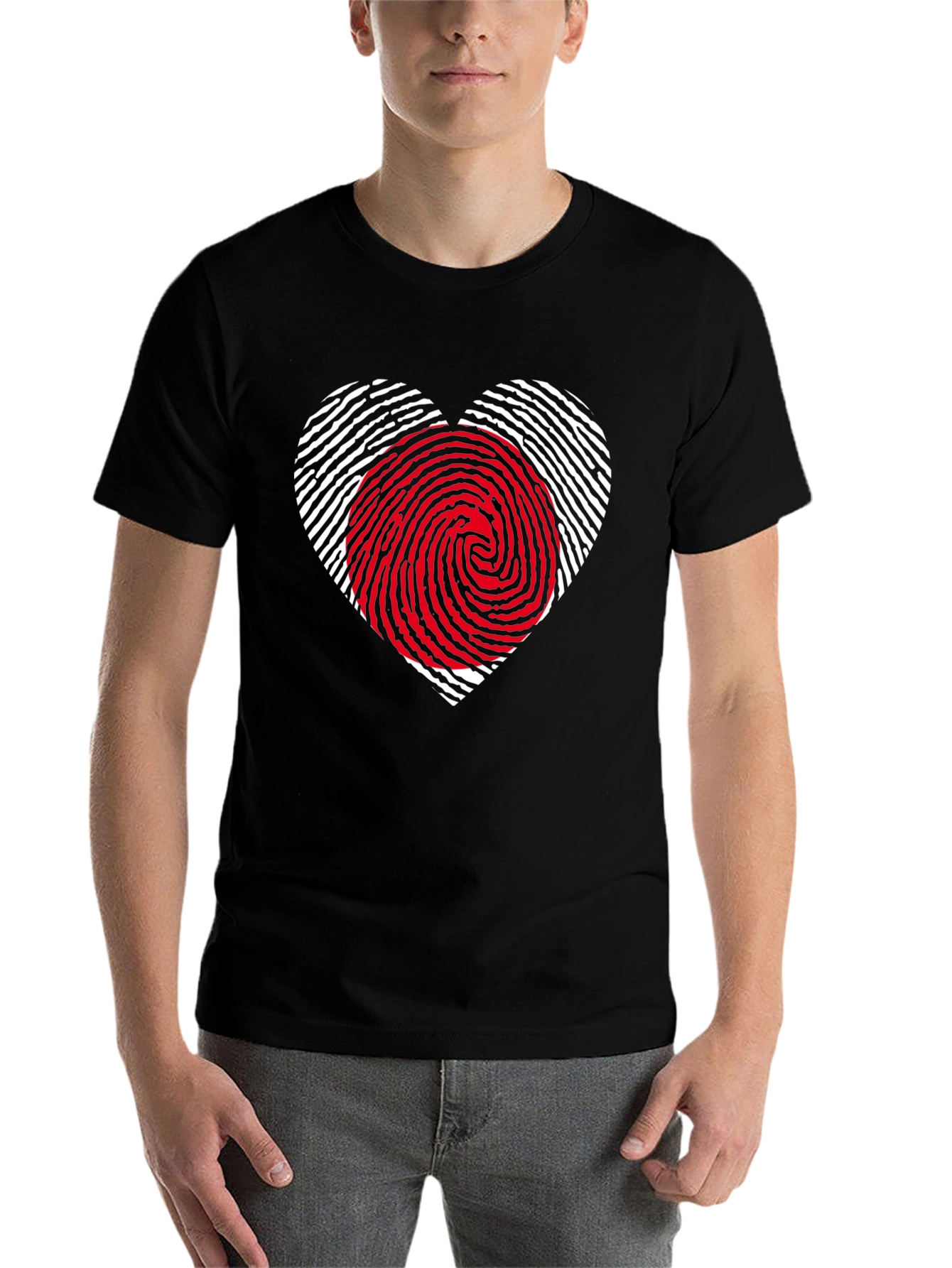 Black Fingerprint Heart Graphic Tee - Stylish Black Shirt view 7