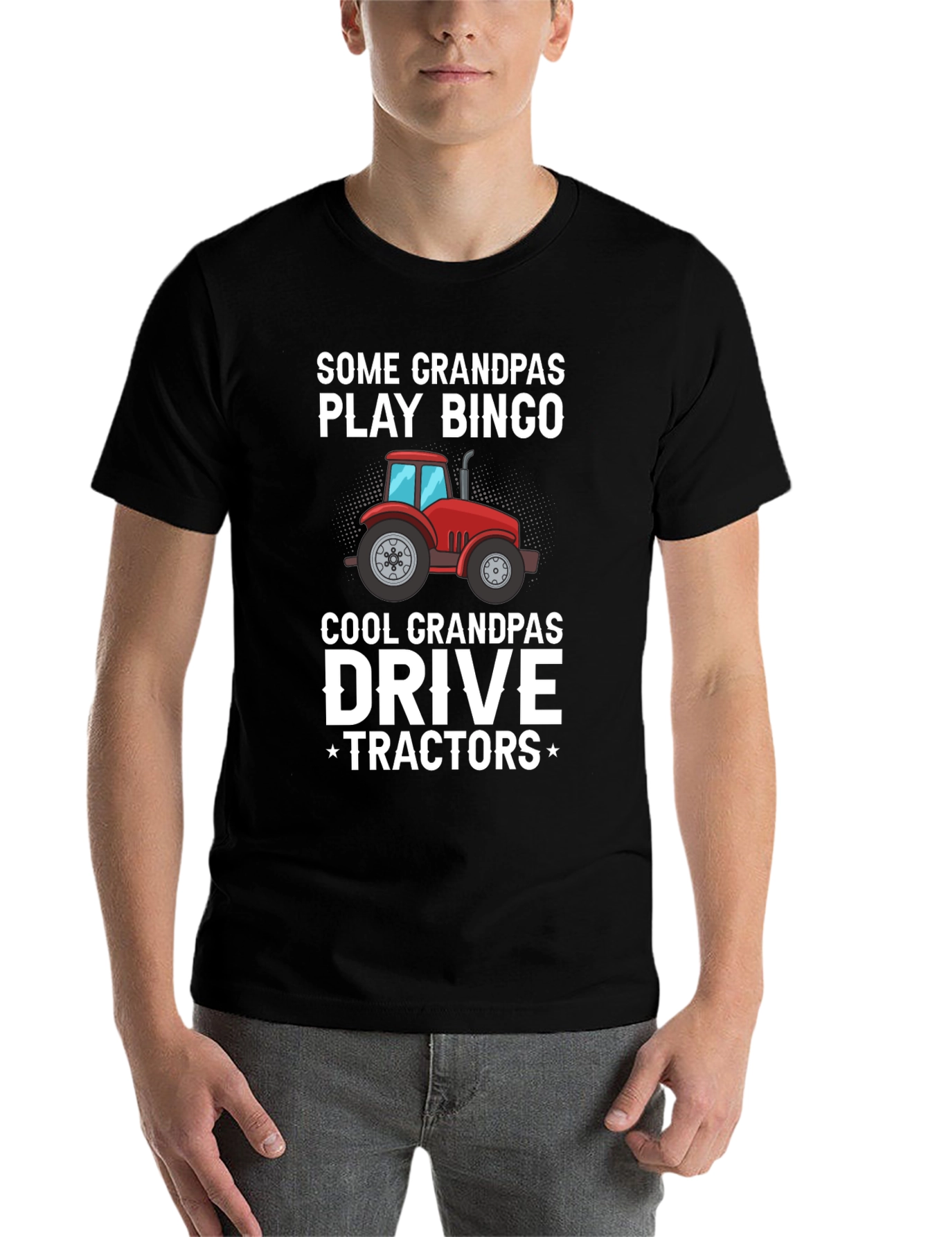 Black Cool Grandpa Drives Tractors T-Shirt view 7