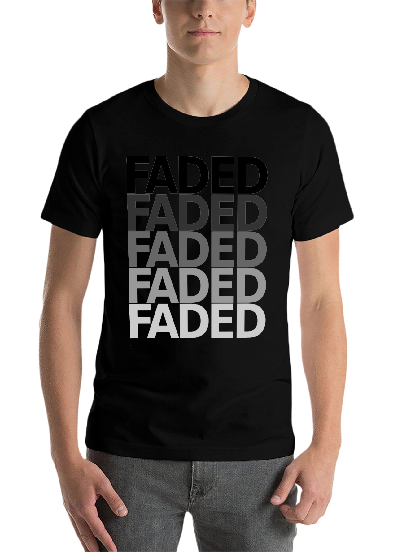 Black Faded Graphic Print Men's T-Shirt - Black view 7