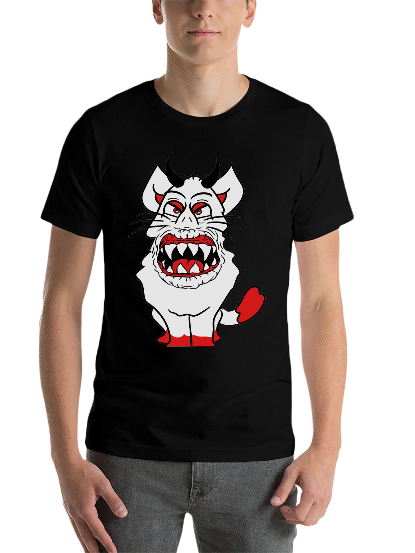 Black Monster Cartoon Graphic Tee - Black Cotton Blend view 7