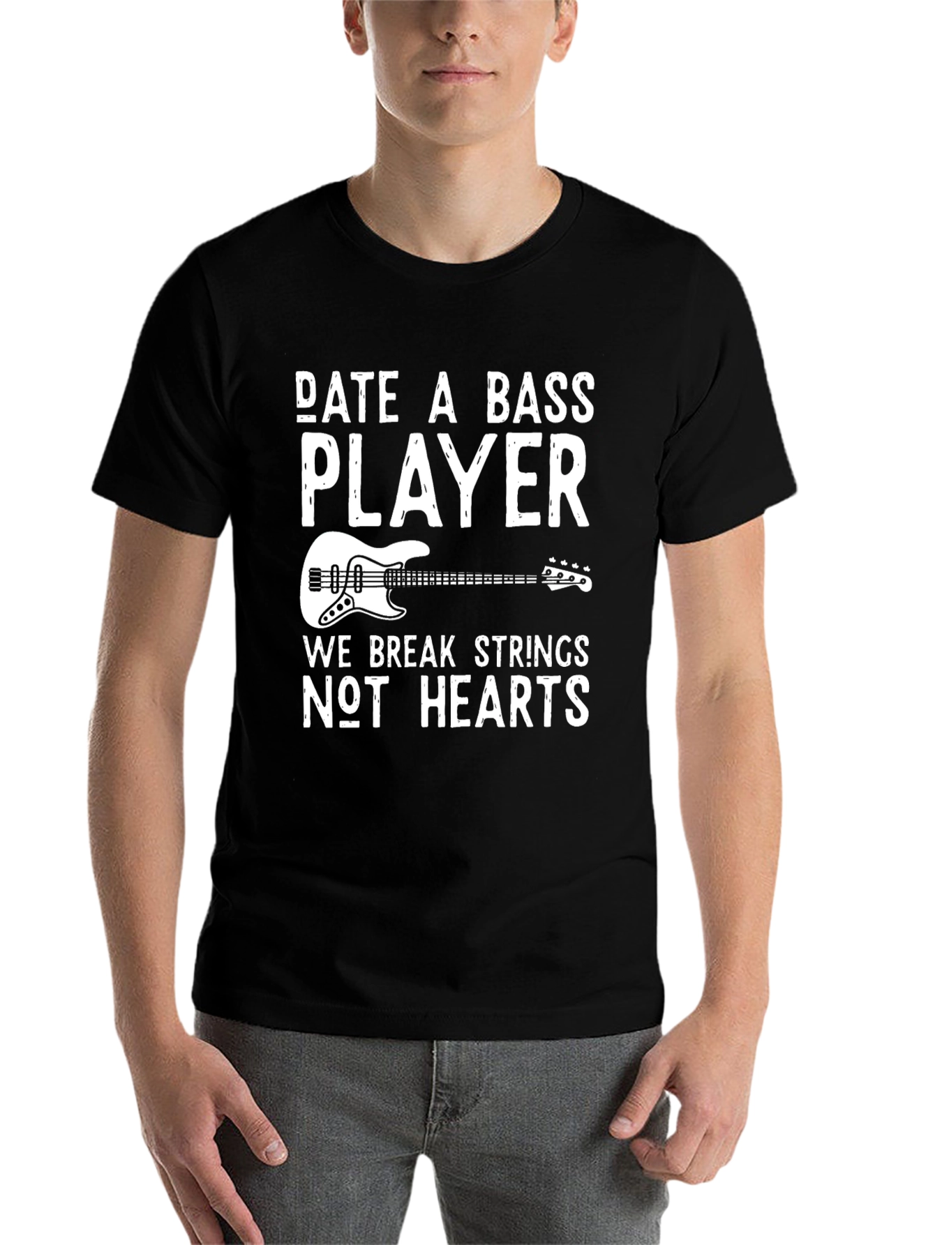 Black Date a Bass Player Graphic T-Shirt view 7