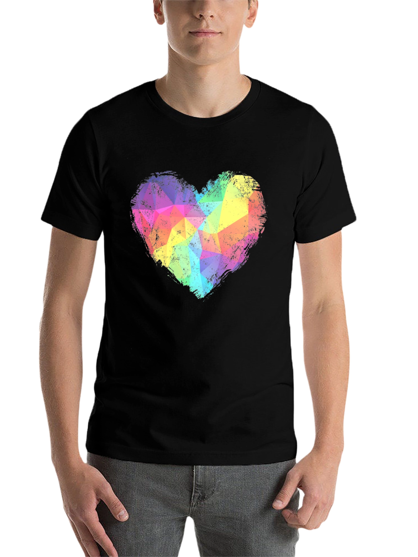 Black Rainbow Geometric Heart Graphic Tee - Black view 7