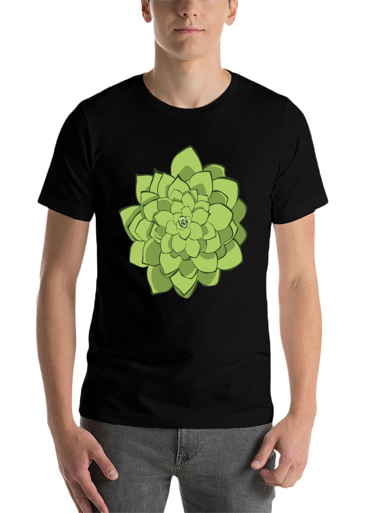 Black Black T-Shirt with Succulent Graphic Print view 7