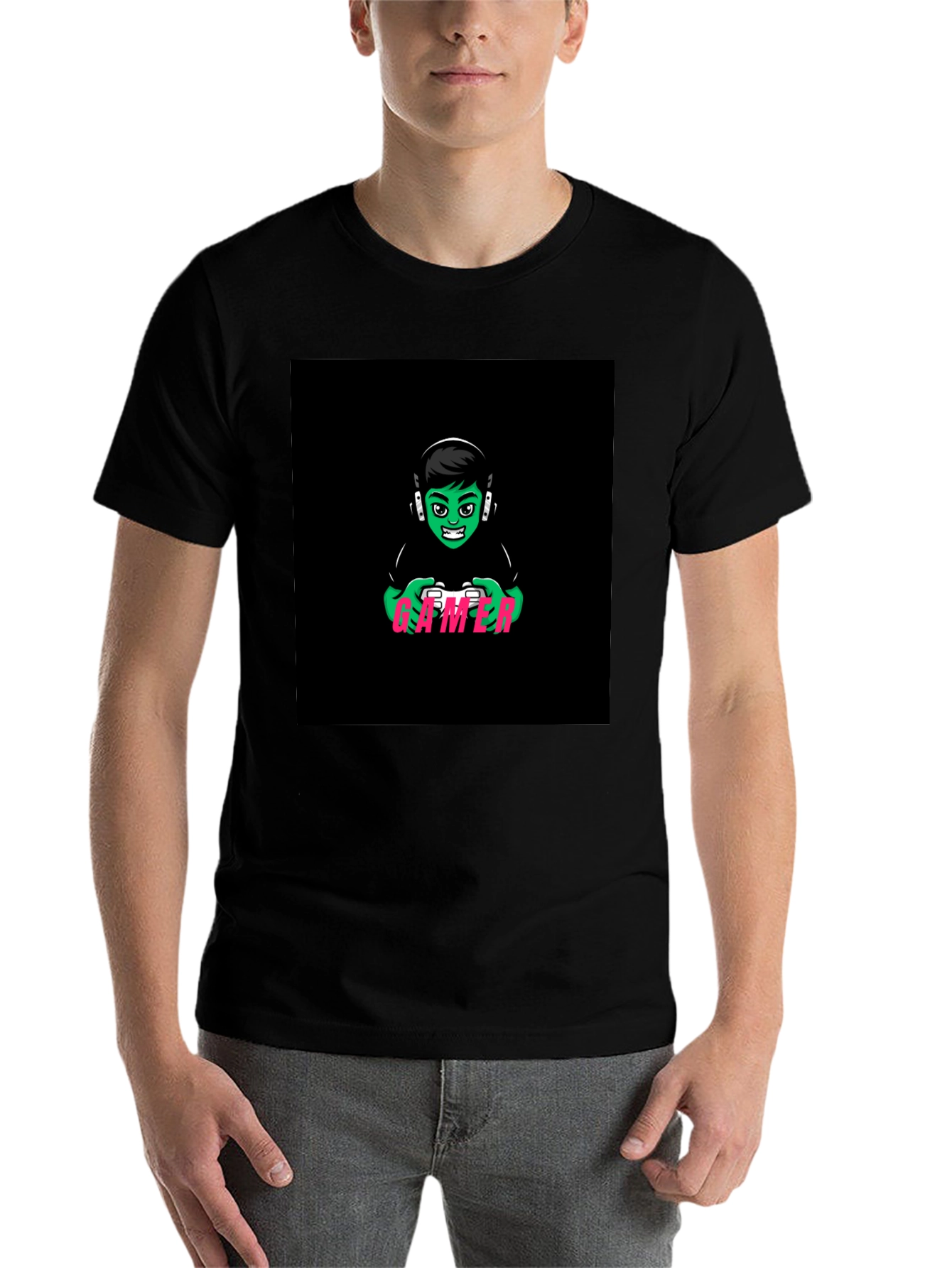 Black Gamer Graphic T-Shirt - Black Cotton Tee view 7