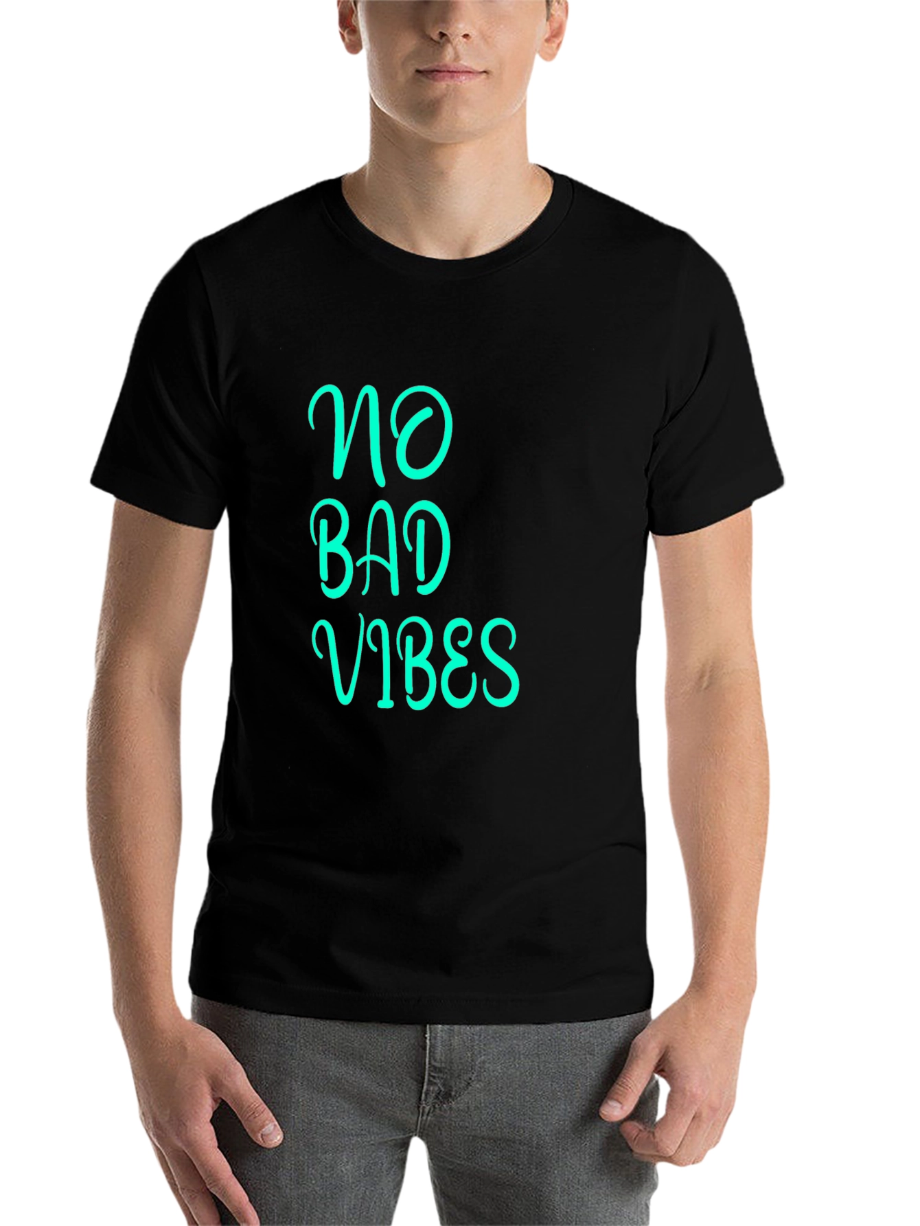 Black No Bad Vibes Graphic Tee - Black Cotton Blend view 7