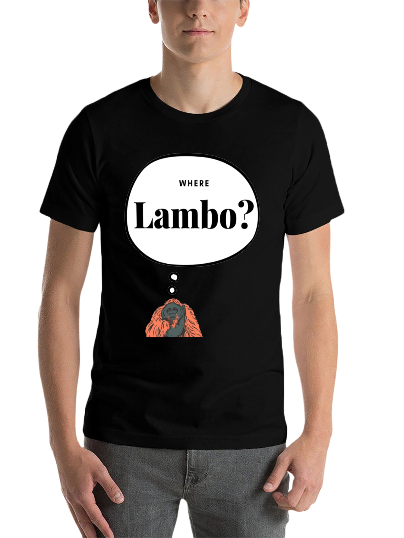 Black Where Lambo Orangutan T-Shirt - Funny Crypto Meme Tee view 7