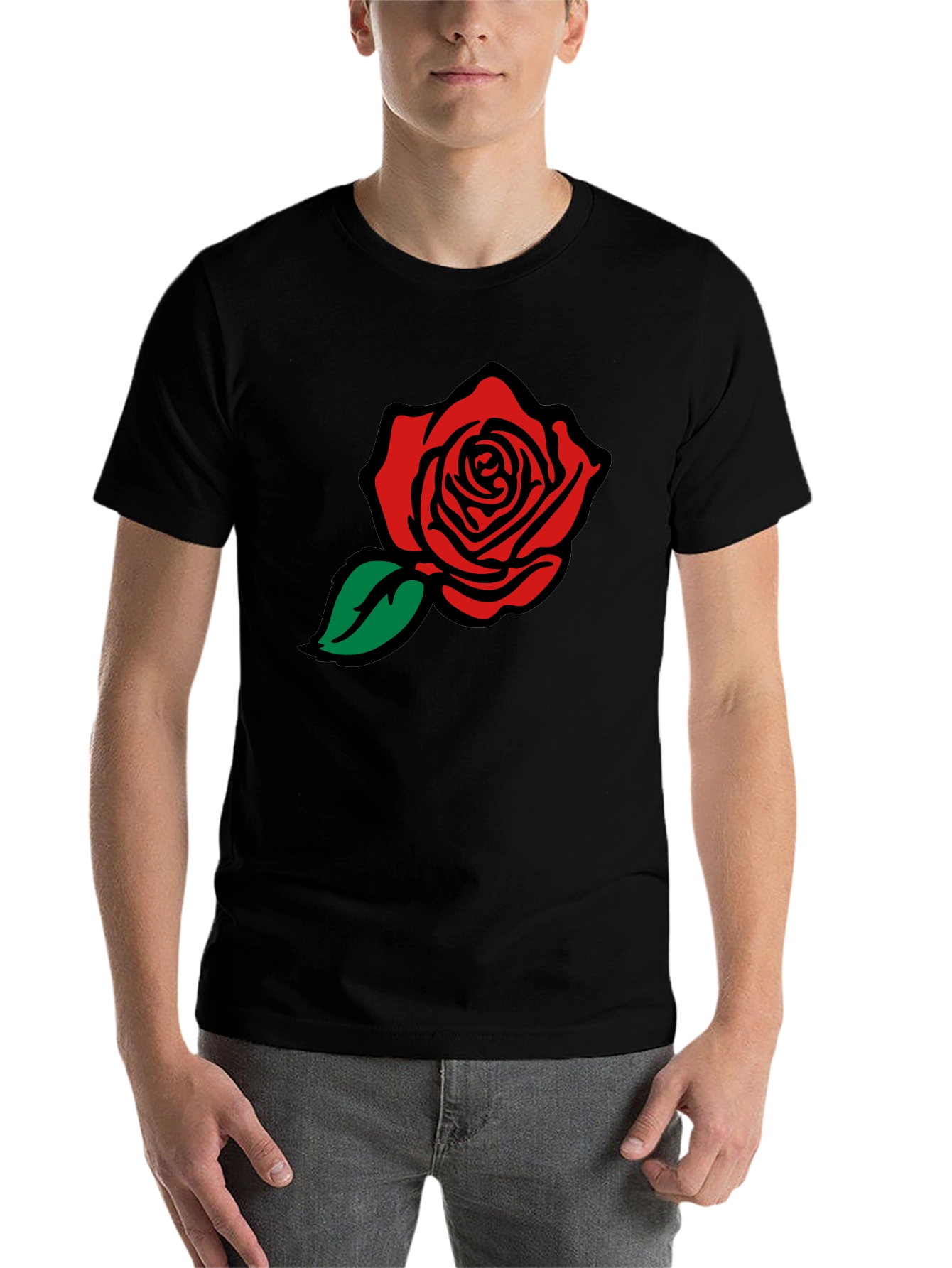 Black Black T-Shirt with Red Rose Graphic view 7