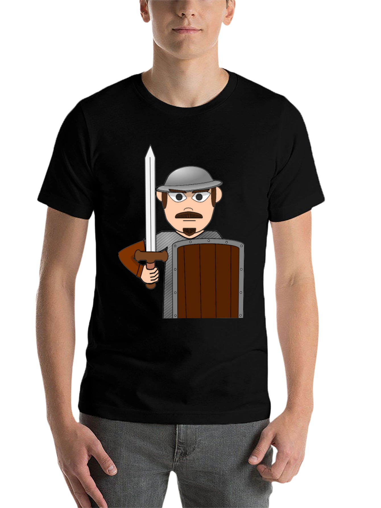 Black Cartoon Warrior T-Shirt - Novelty Graphic Tee view 7