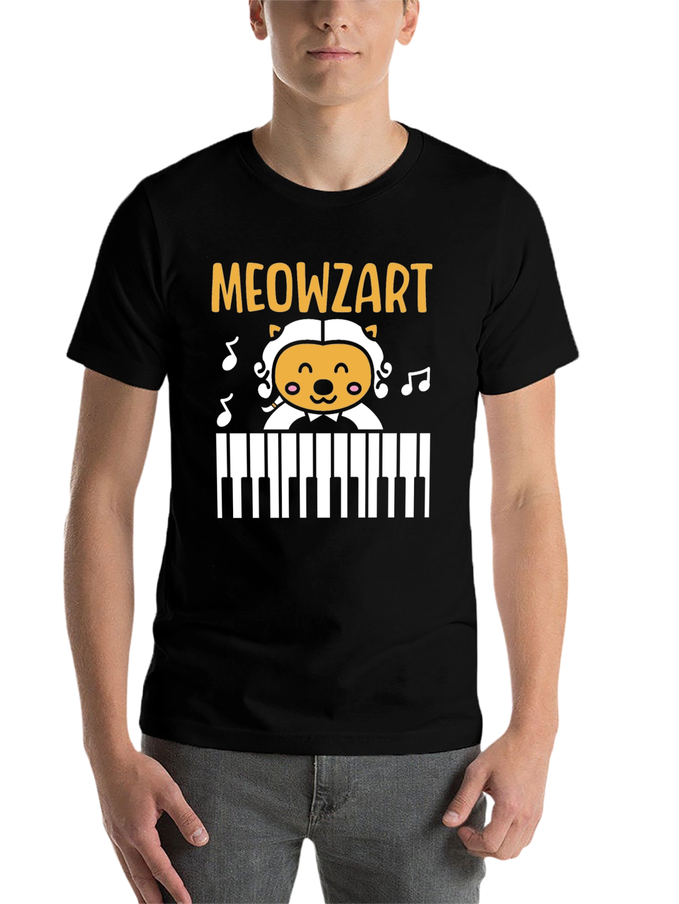 Black Meowzart Cat Piano T-Shirt - Music Lover Tee view 7