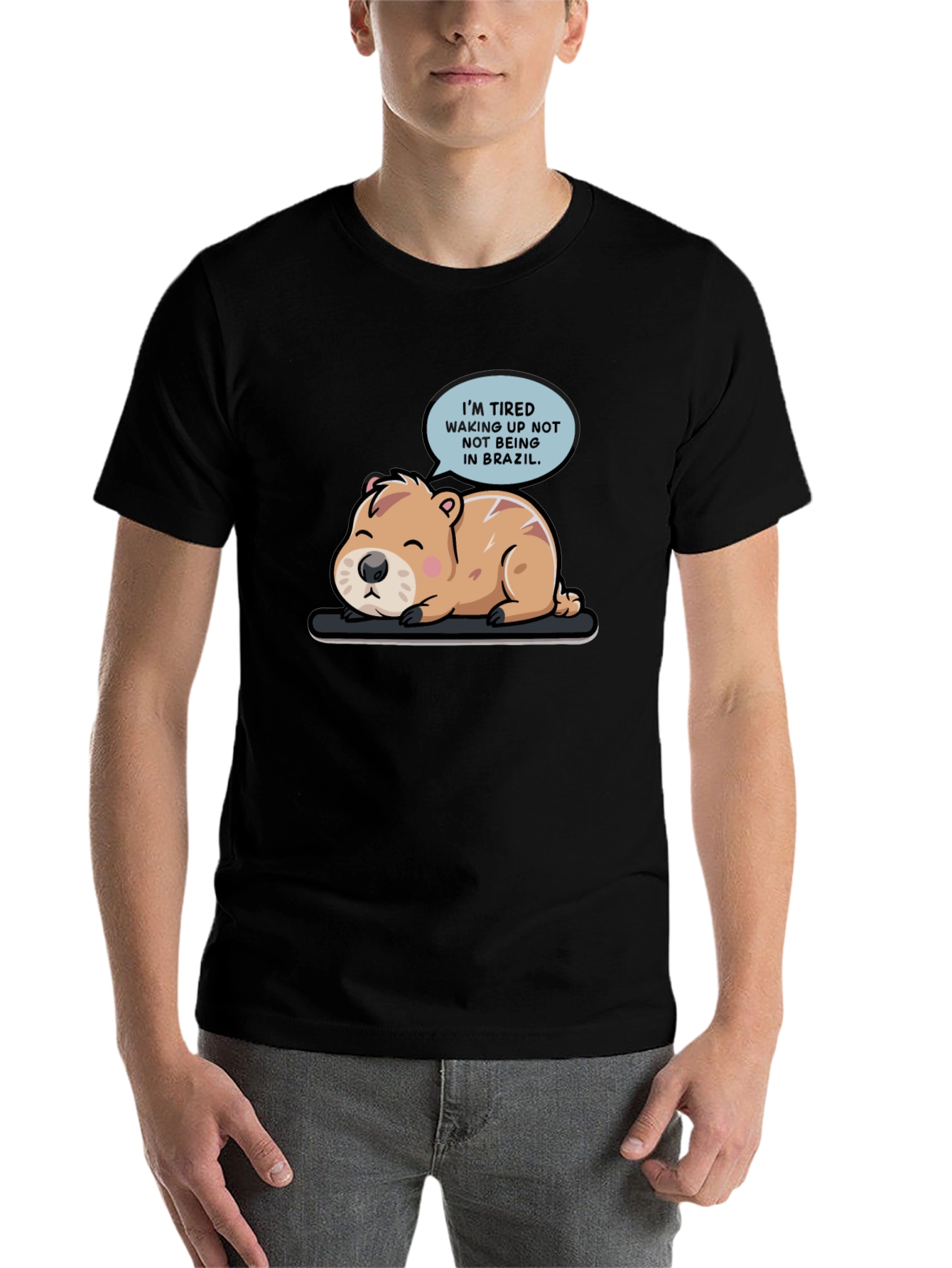 Black Tired Capybara Brazil T-Shirt view 7