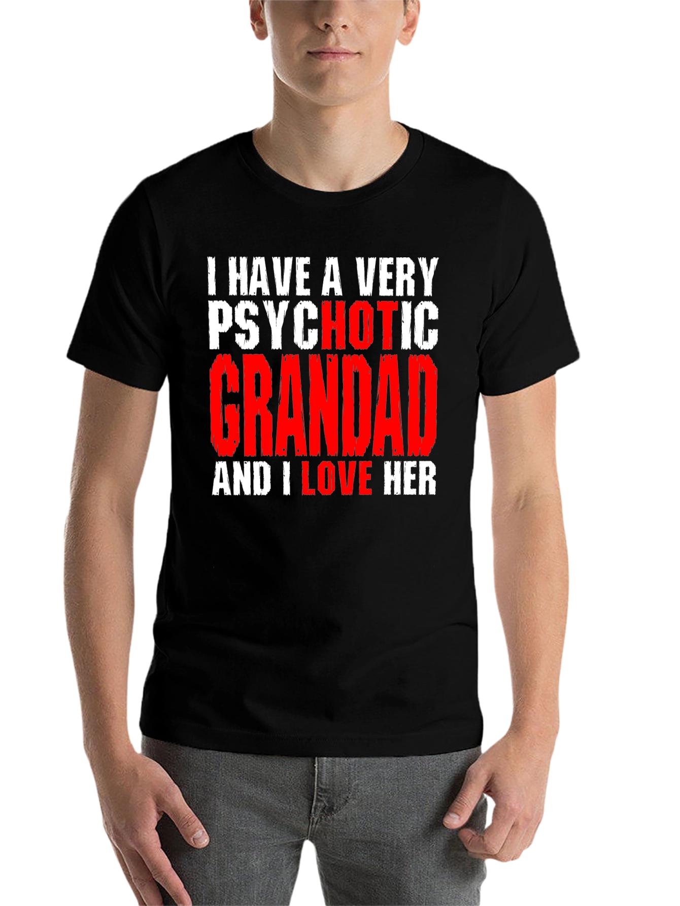Black Psychotic Grandad Graphic Tee - Funny T-Shirt view 7