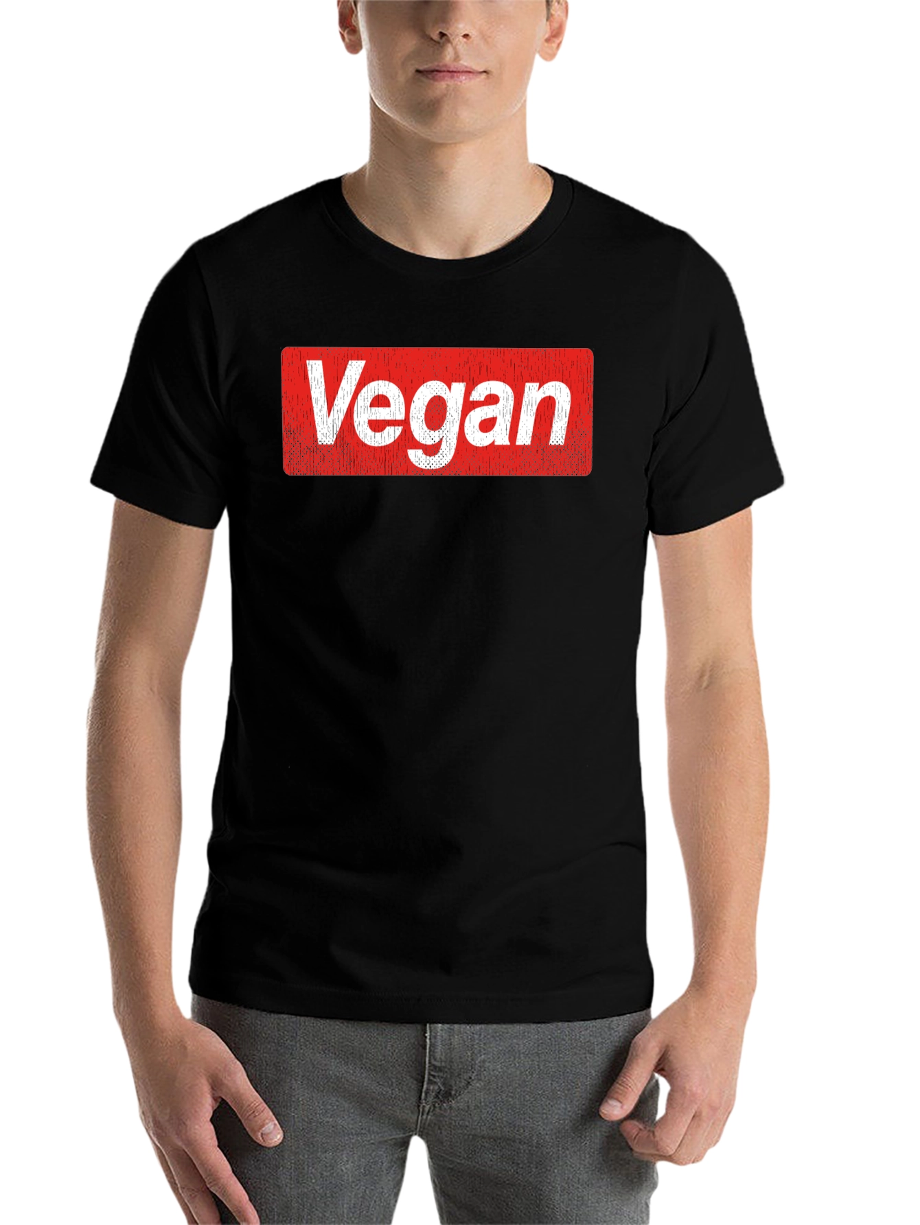 Black Vegan Logo T-Shirt - Soft Cotton Blend Casual Tee view 7