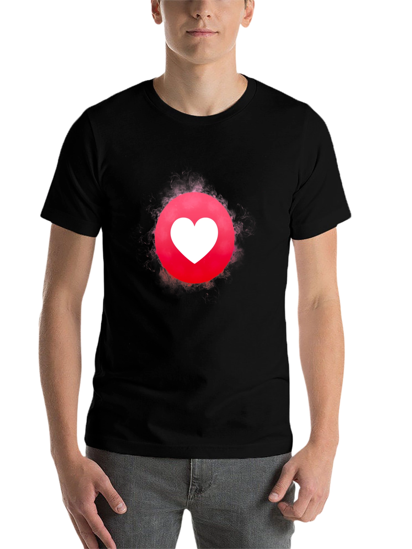 Black Heart Circle Graphic Tee - Modern Design, Soft Cotton Blend view 7