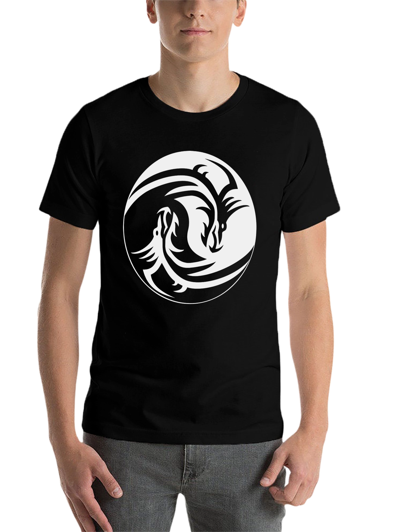 Black Yin Yang Dragon Graphic Tee view 7
