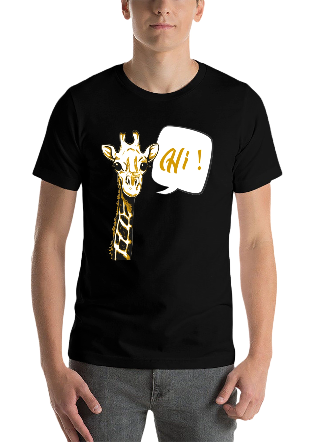 Black Giraffe Hi! Graphic Tee - Black Crew Neck Shirt view 7