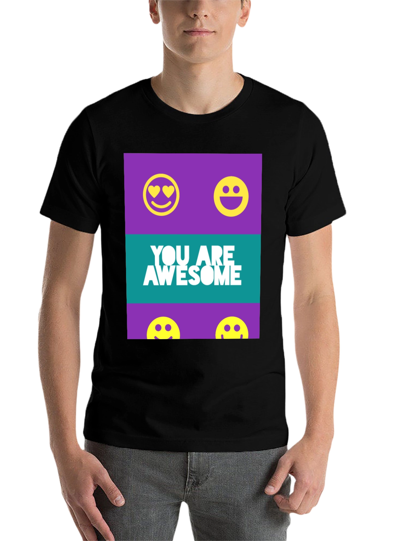 Black Awesome Graphic Tee - Trendy Smiley Face T-Shirt view 7