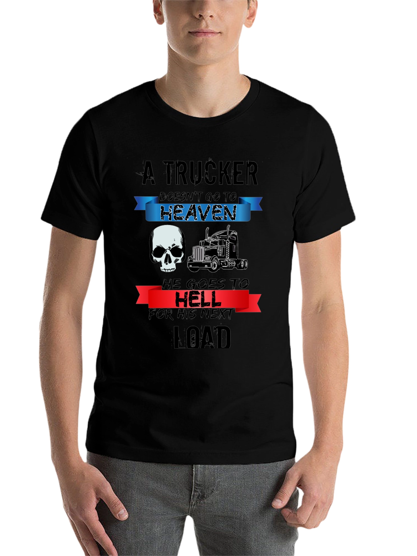 Black Trucker T-Shirt: Heaven or Hell Graphic Tee view 7