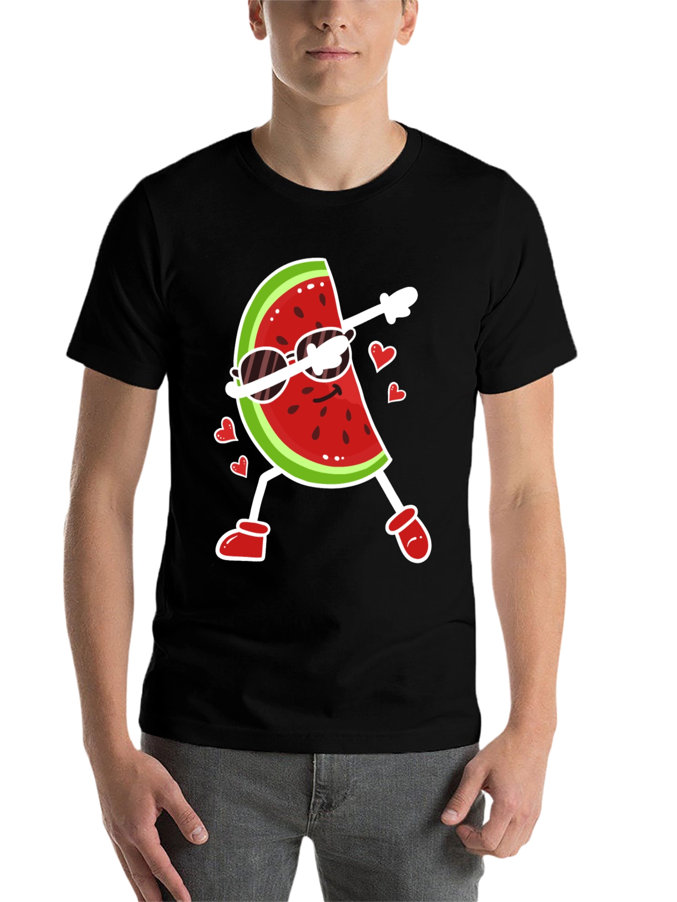 Black Funny Watermelon Dab Dance Graphic T-Shirt view 7