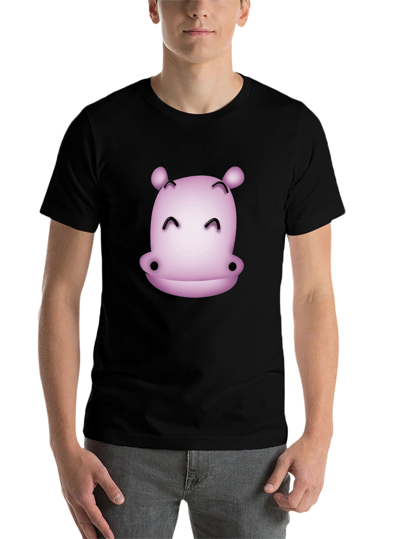 Black Cute Hippo Graphic T-Shirt - Black Casual Tee view 7