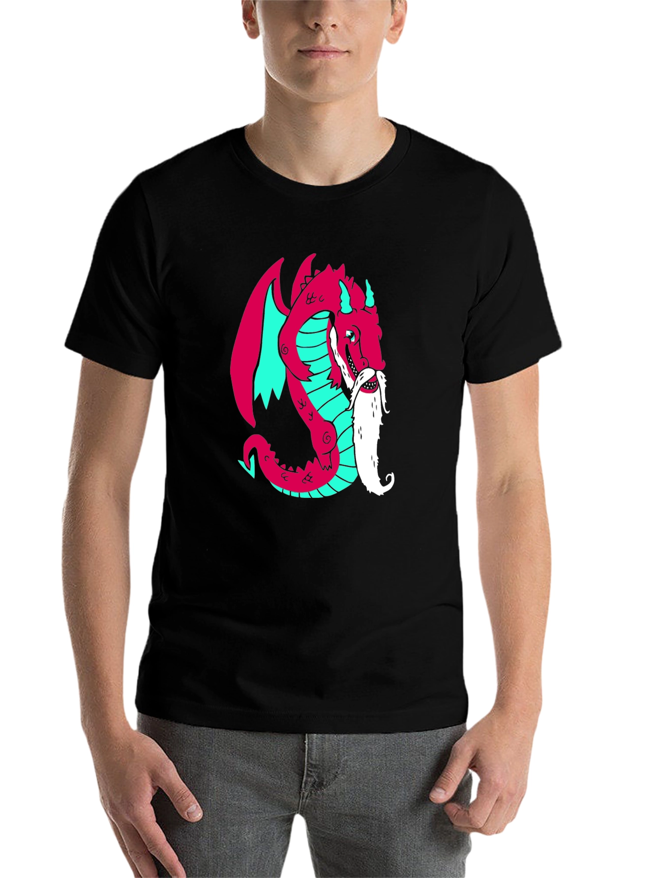 Black Cool Dragon Graphic Tee - Black Cotton Blend view 7