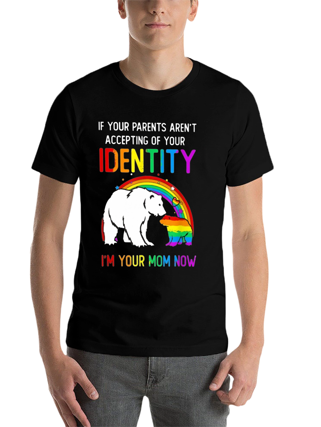 Black LGBT Pride Bear Tee - Your Mom Now! view 7