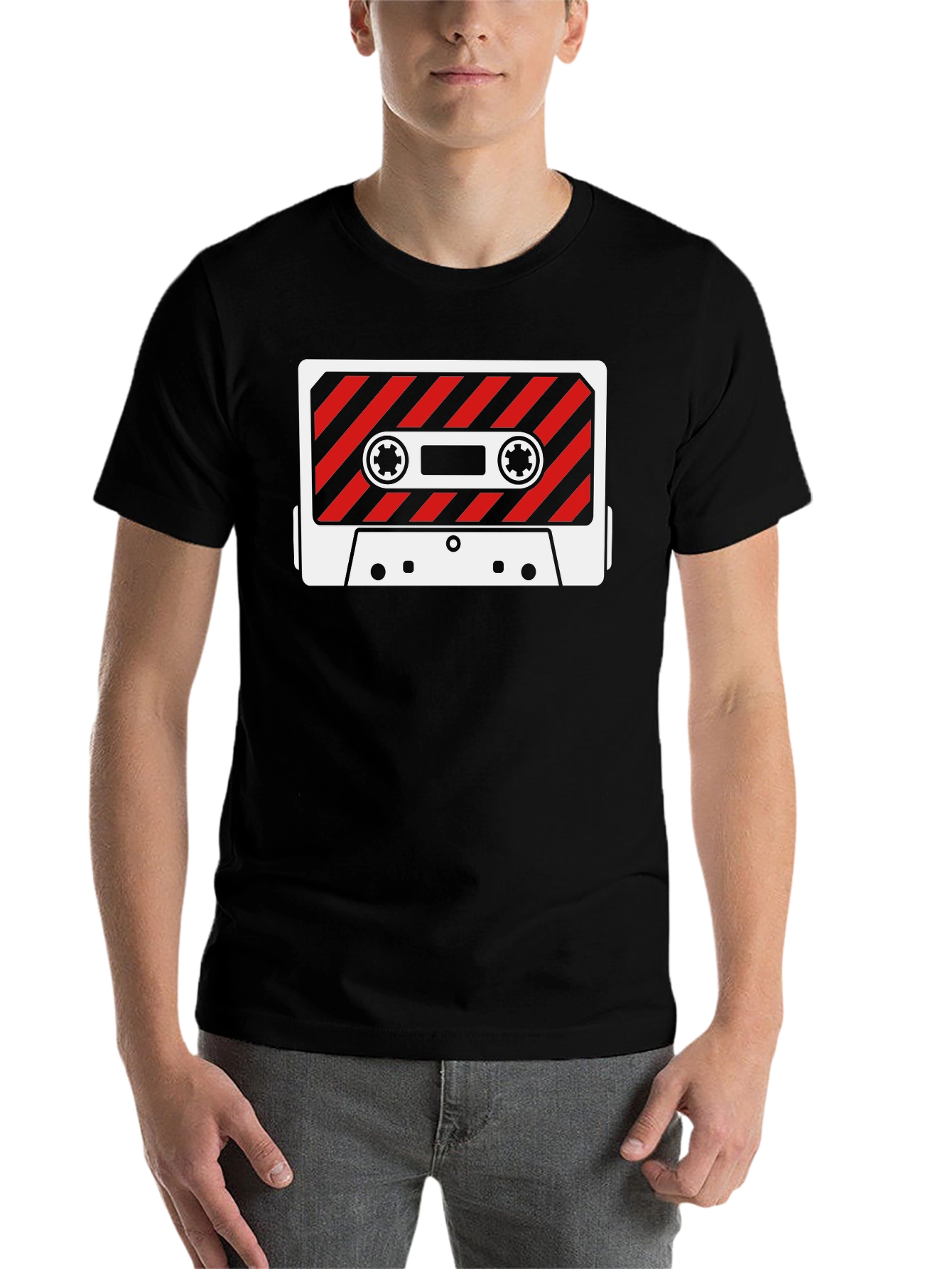 Black Retro Cassette Tape Graphic Tee - Black Cotton T-Shirt view 7
