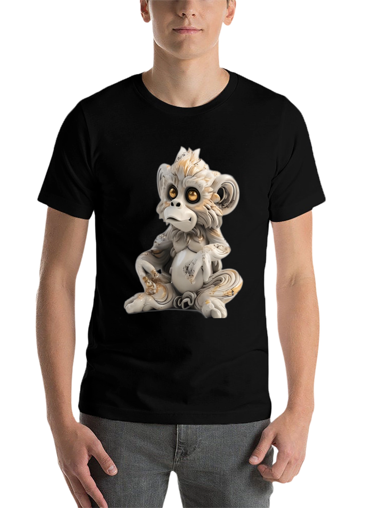 Black Monkey Statue Graphic Tee - Soft Cotton Blend view 7