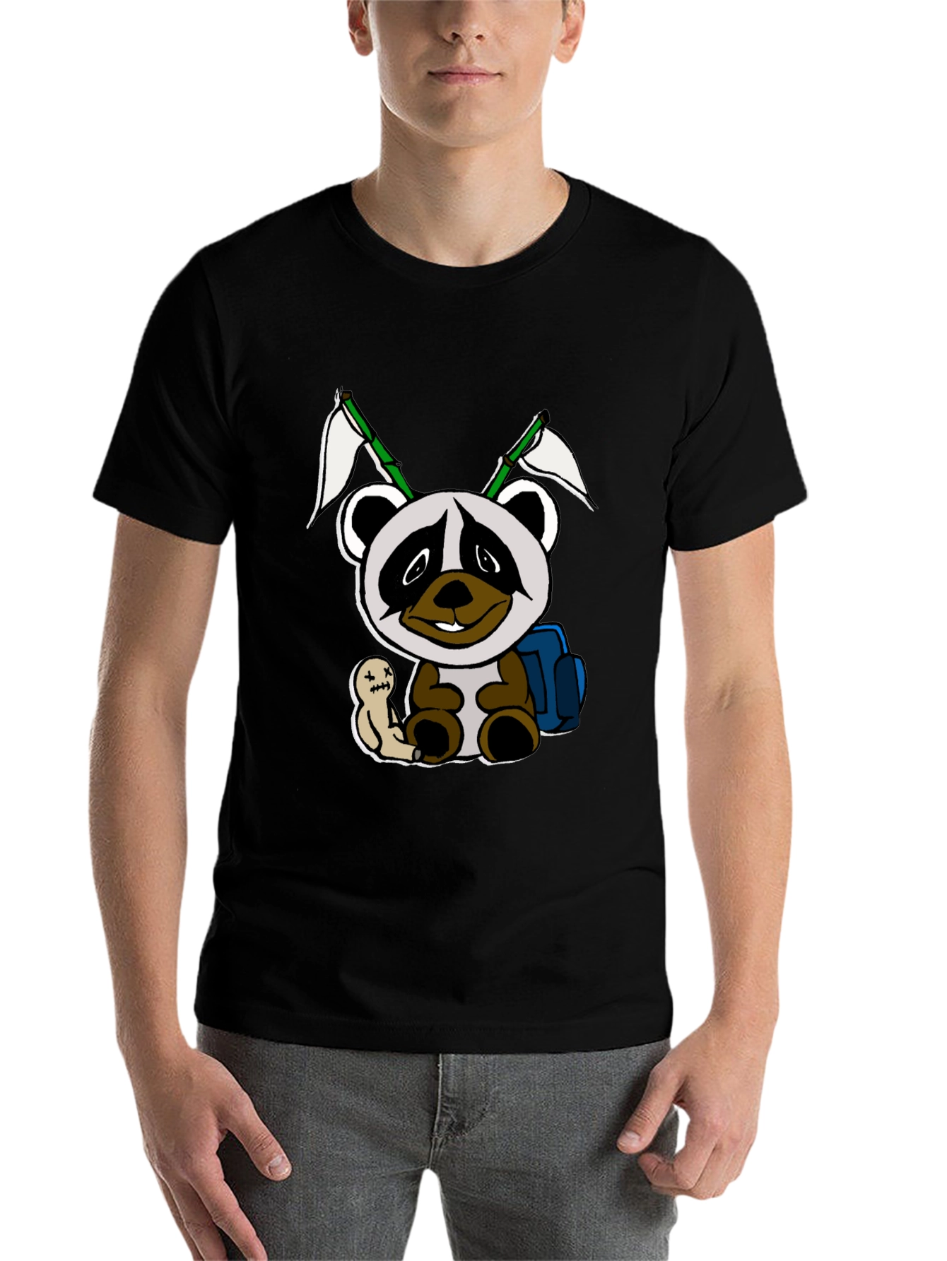 Cartoon Panda Graphic Black Tee - 7