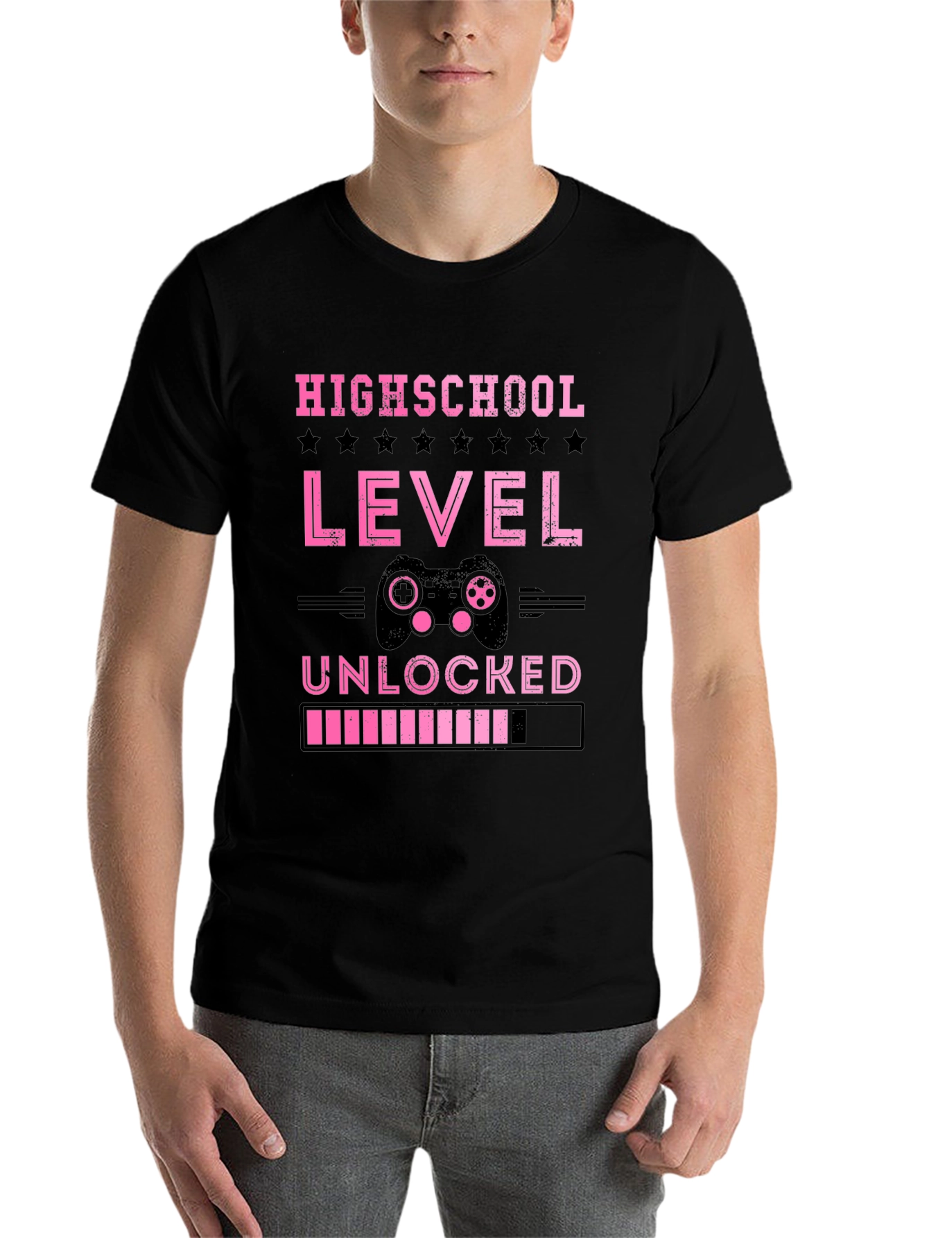 Black Highschool Level Unlocked Gamer T-Shirt view 7