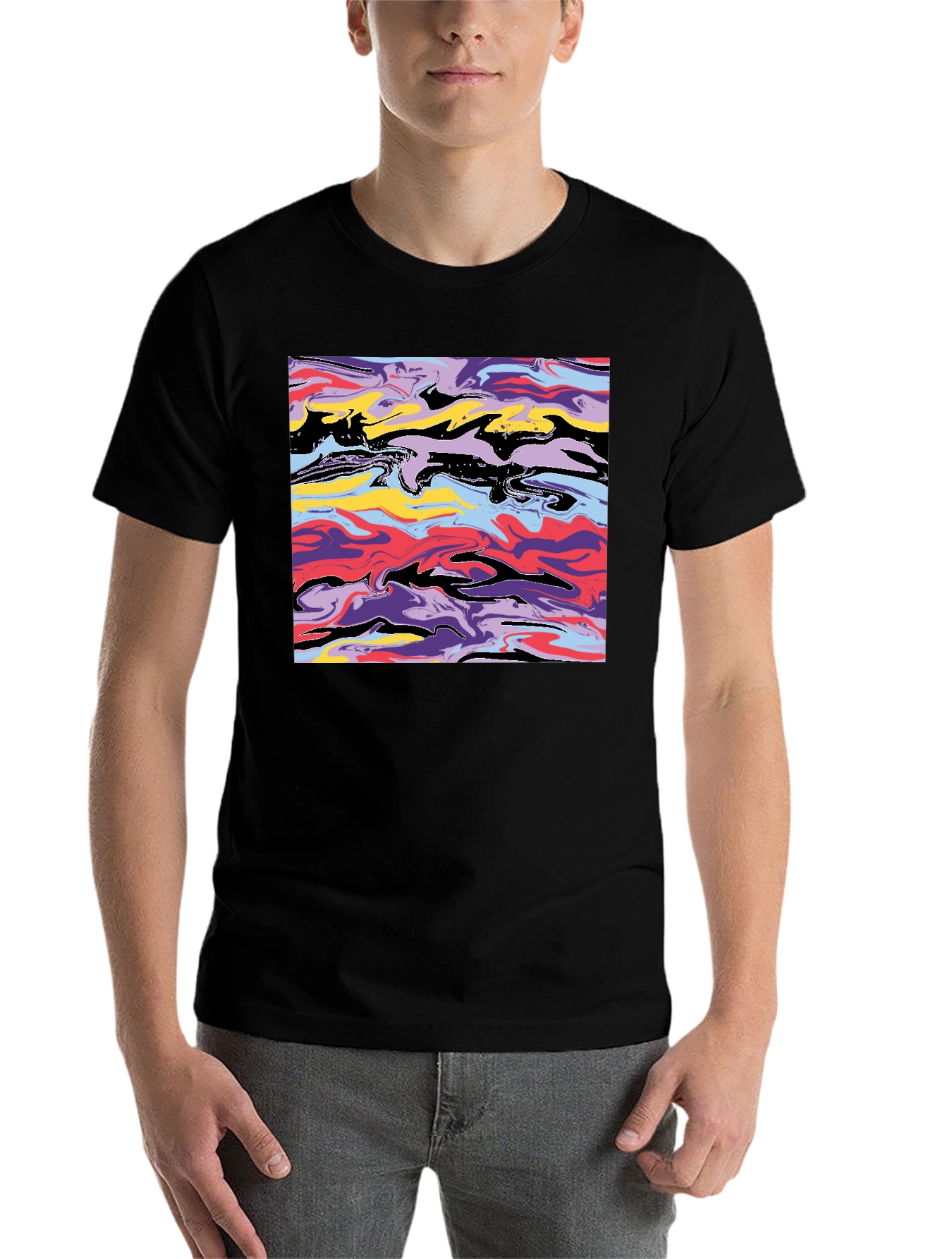 Black Abstract Swirl Graphic Black T-Shirt view 7