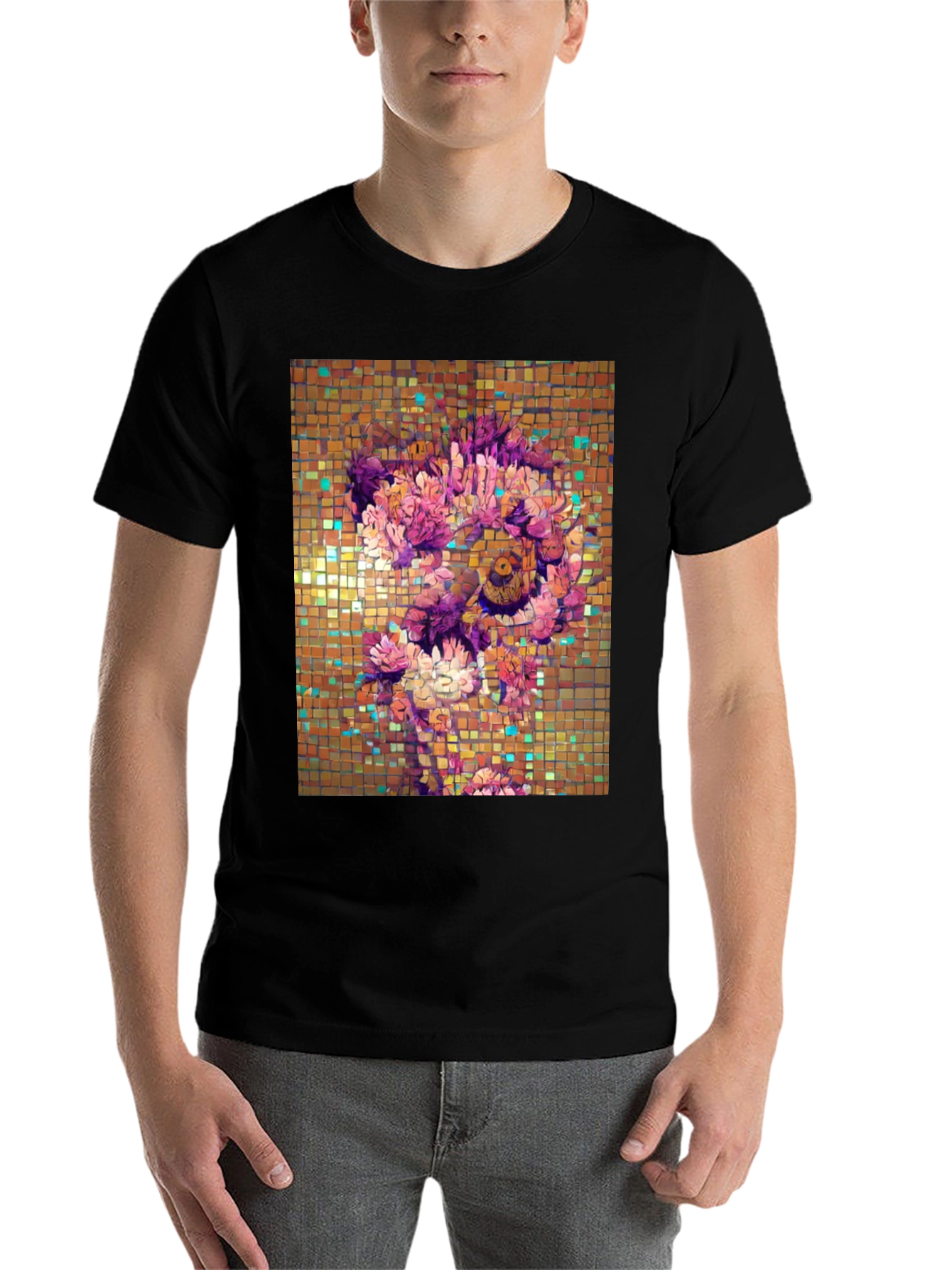 Black Floral Mosaic Graphic T-Shirt view 7