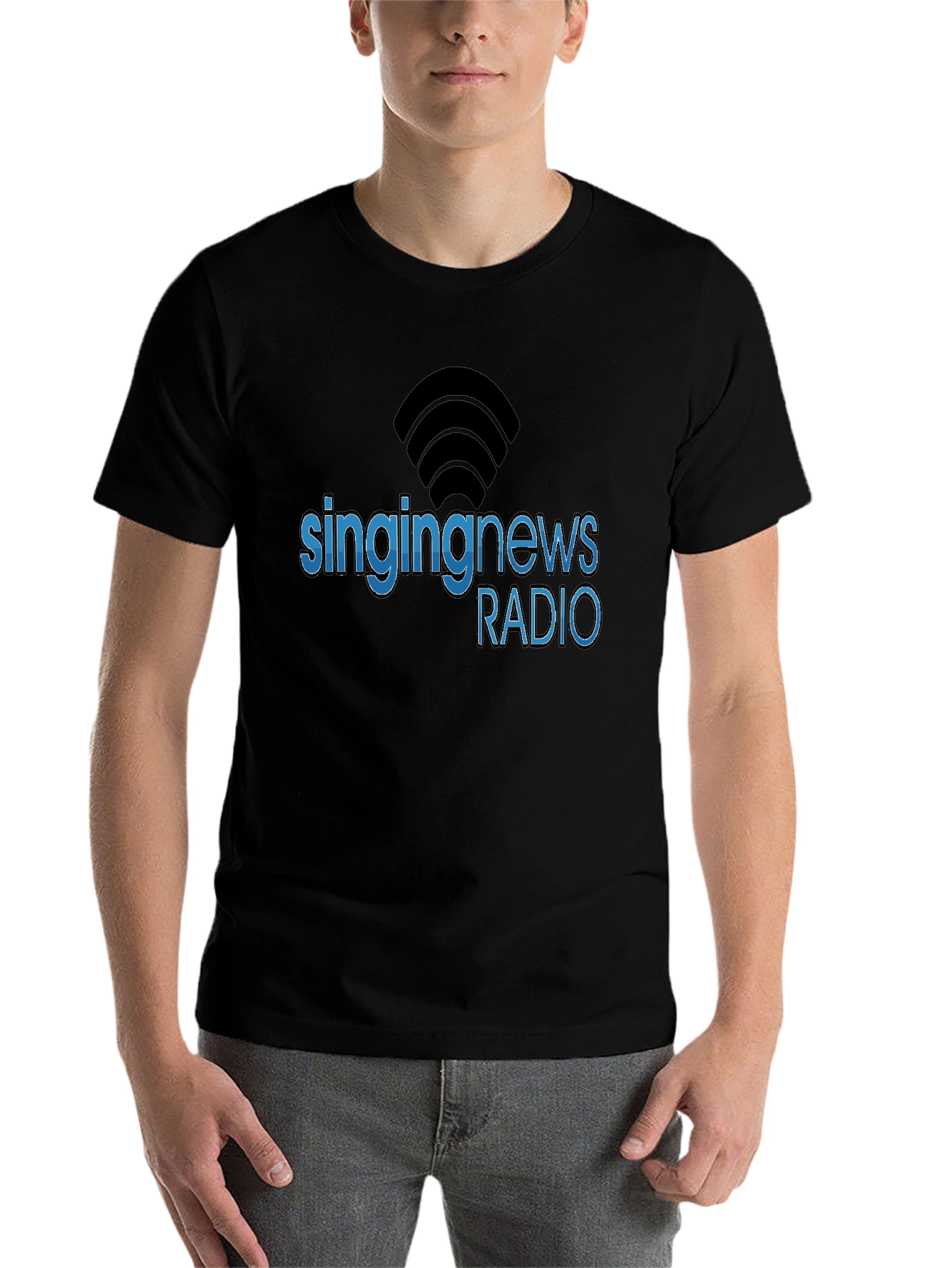Black Singing News Radio Black T-Shirt view 7