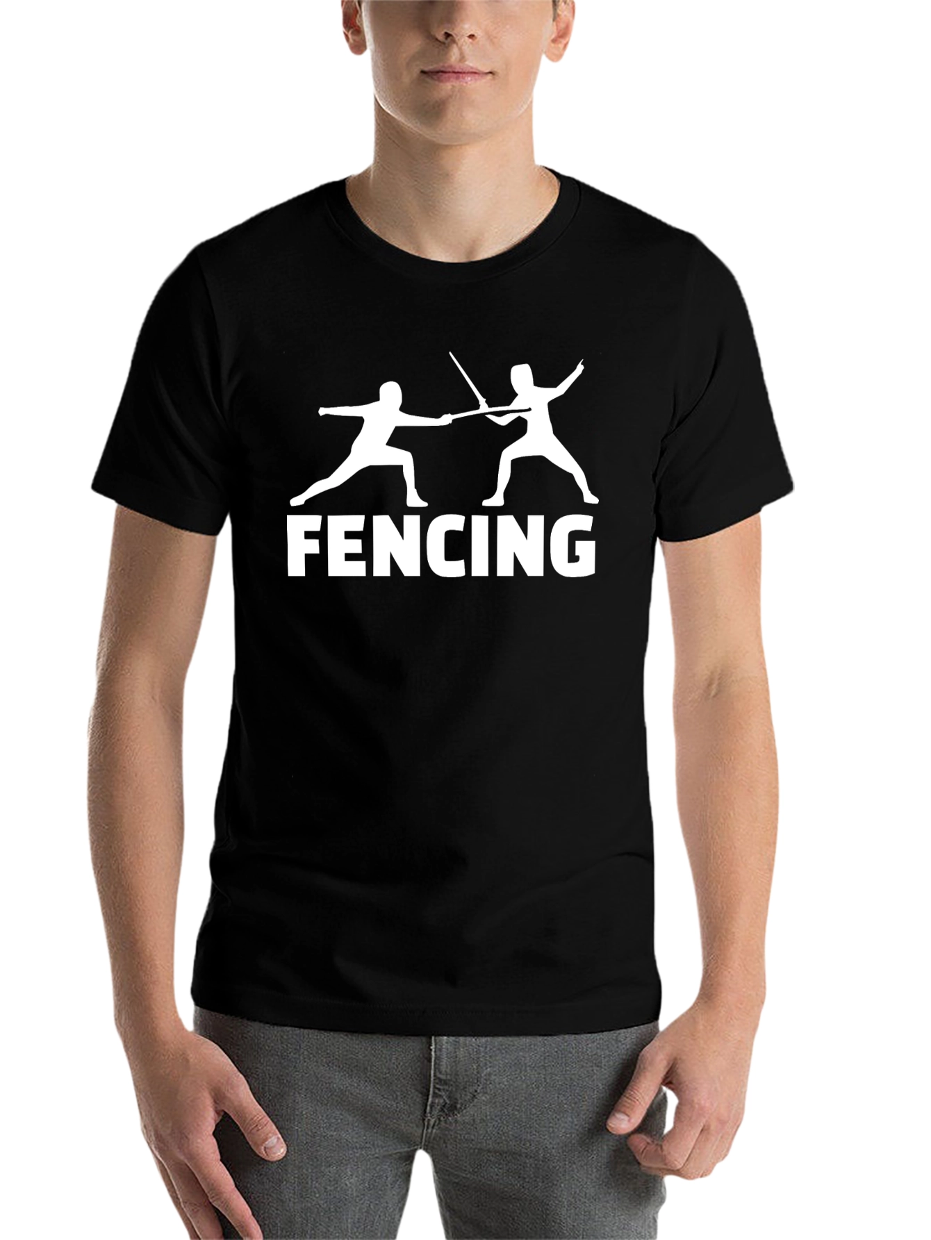 Black Fencing T-Shirt - Black Cotton Tee for Fencing Fans view 7