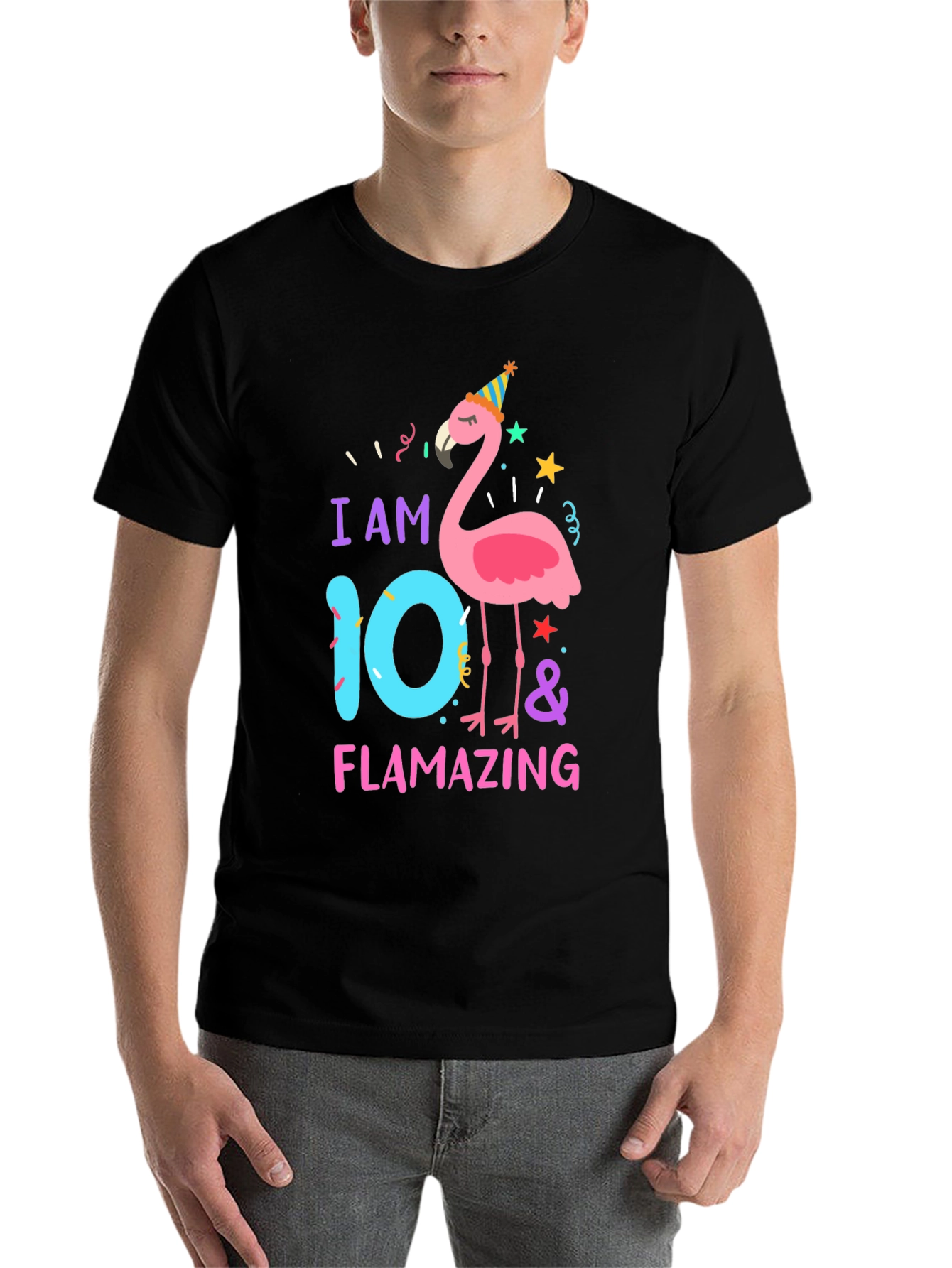 Black Flamazing 10th Birthday T-Shirt - Flamingo Party view 7